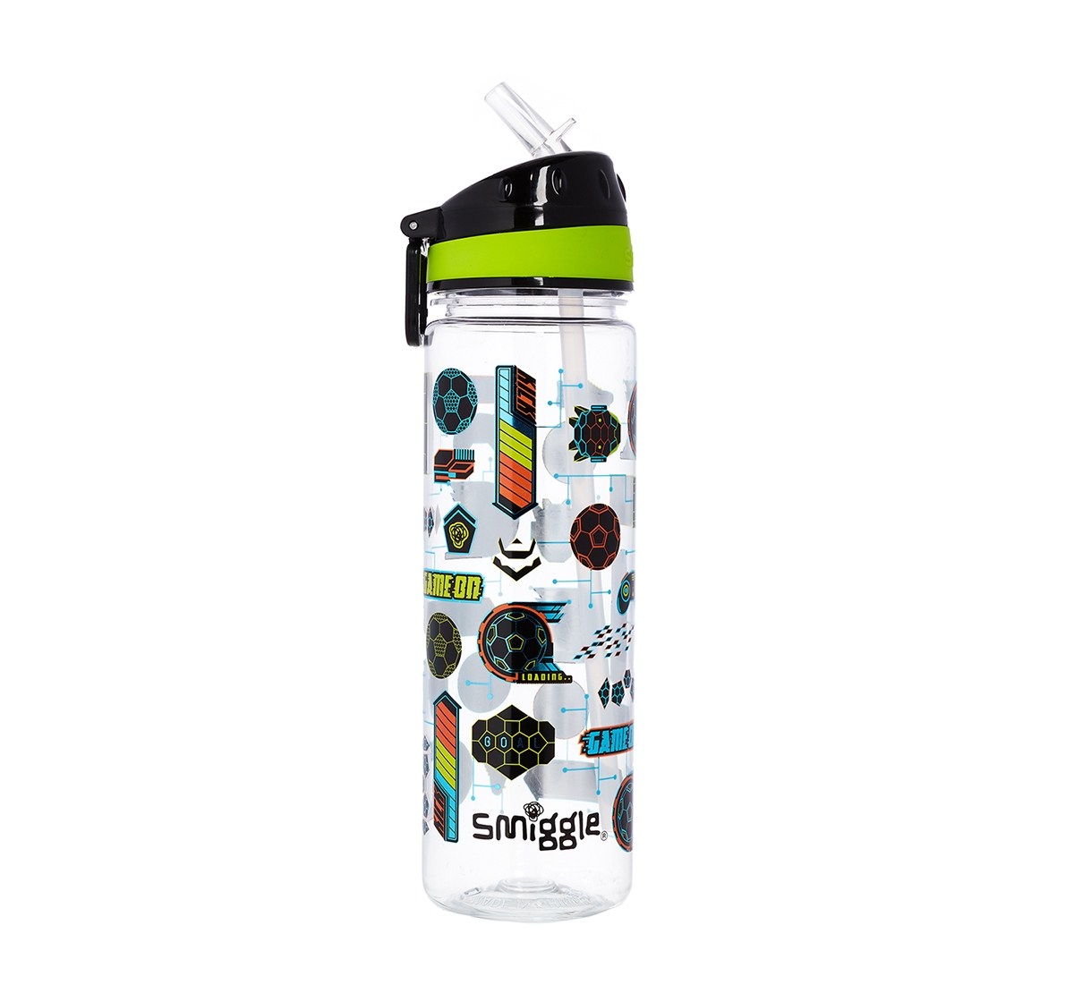 Smiggle | Smiggle Far Away Drink Bottle with Flip Top Spout - Football Print Bags for Kids age 3Y+ (Black)