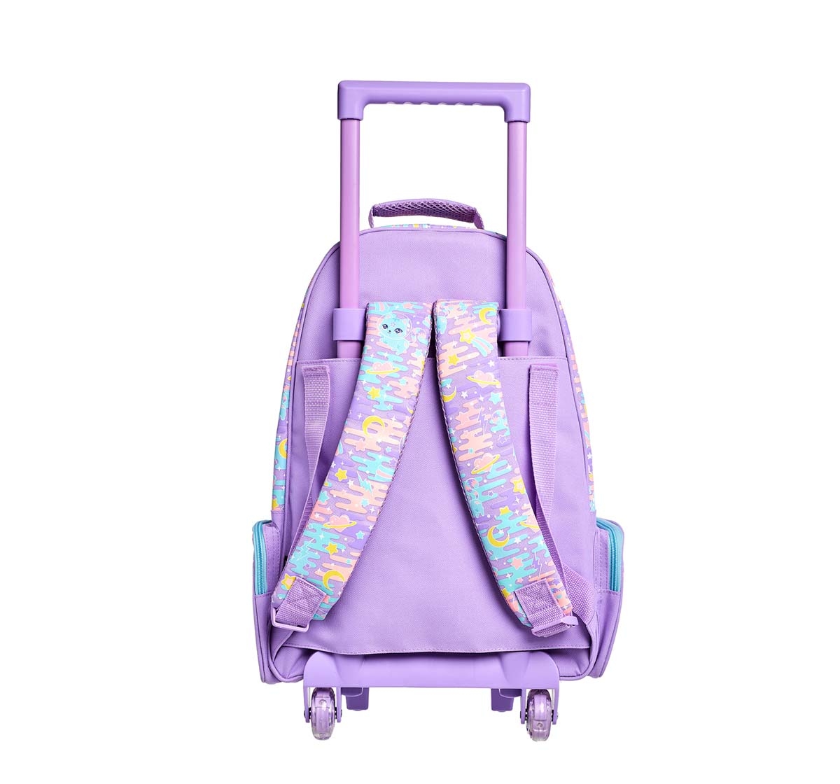 Smiggle Far Away Trolley Backpack with Light Up Wheels Cat Print Lilac ...