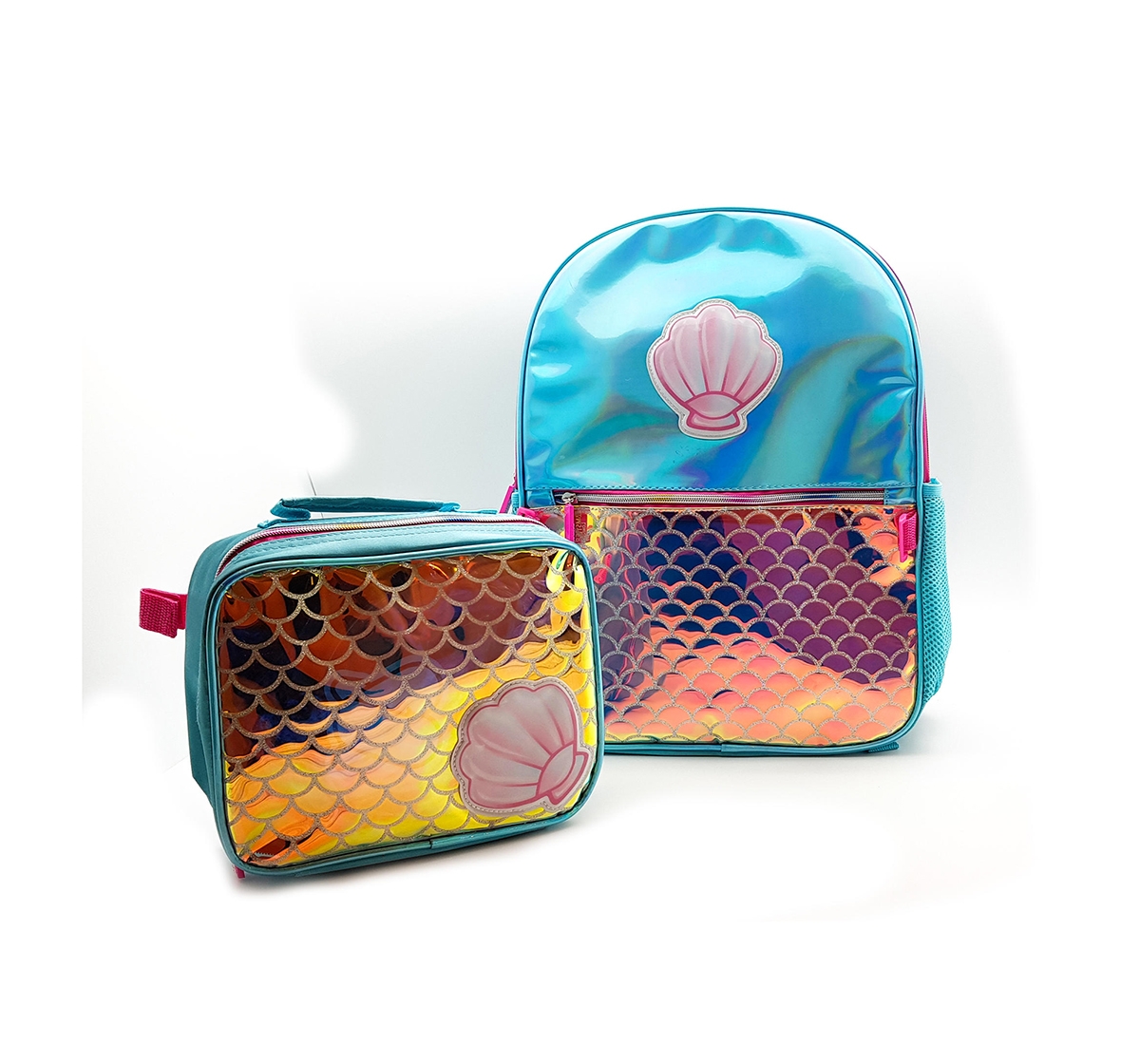Hamster London Shiny Shell Backpack with Tiffin Bag for Girls age 3Y+ (Blue)