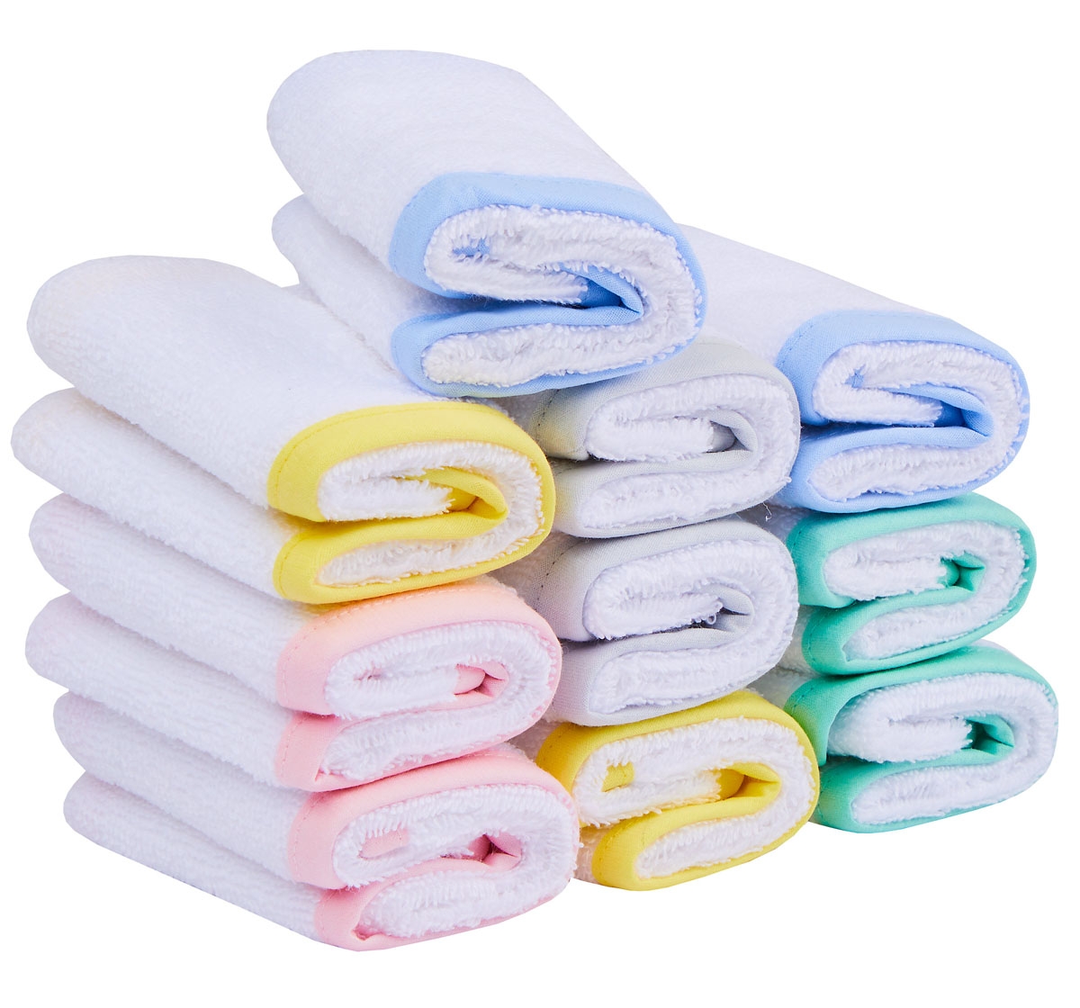 Mothercare Flannel 10pack With Colour Binding White