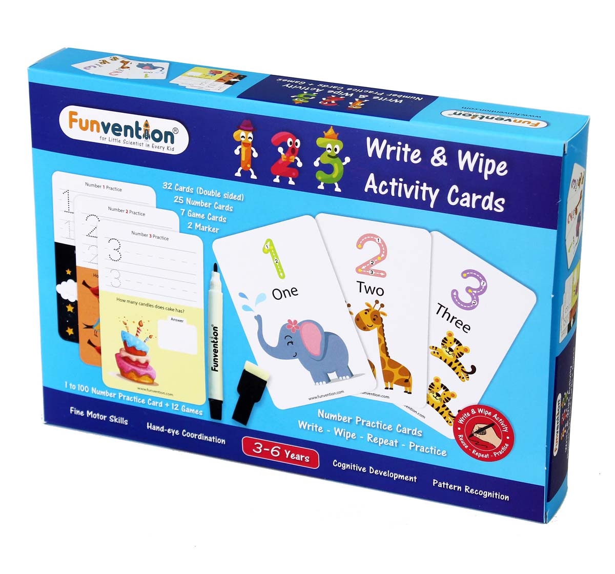 Funvention Write & Wipe Activity - 123 Numbers Science Kits for Kids Age 3Y+