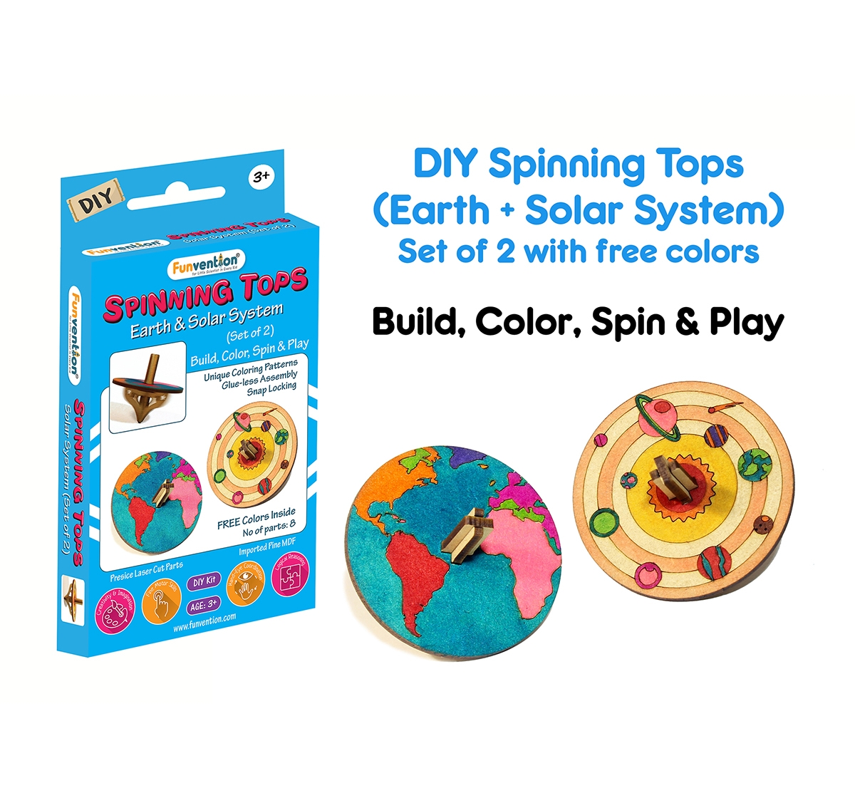 Funvention  DIY Spinning Top Kits Solar System&Earth Science Kits for Kids age 3Y+ 