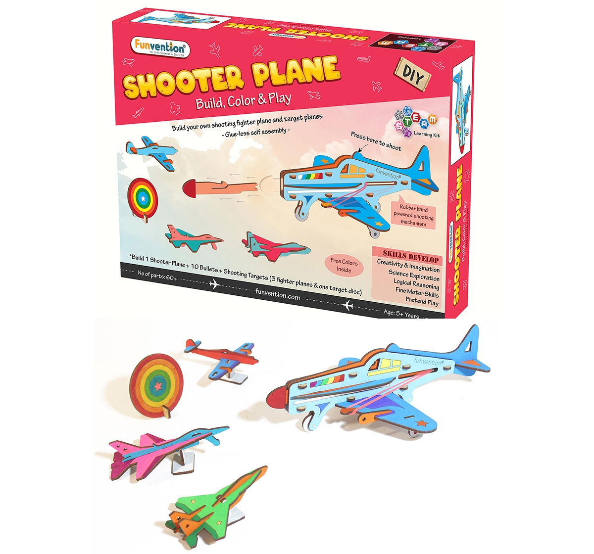 Funvention  DIY Shooter Plane with 3 Target Planes STEM for Kids age 5Y+ 
