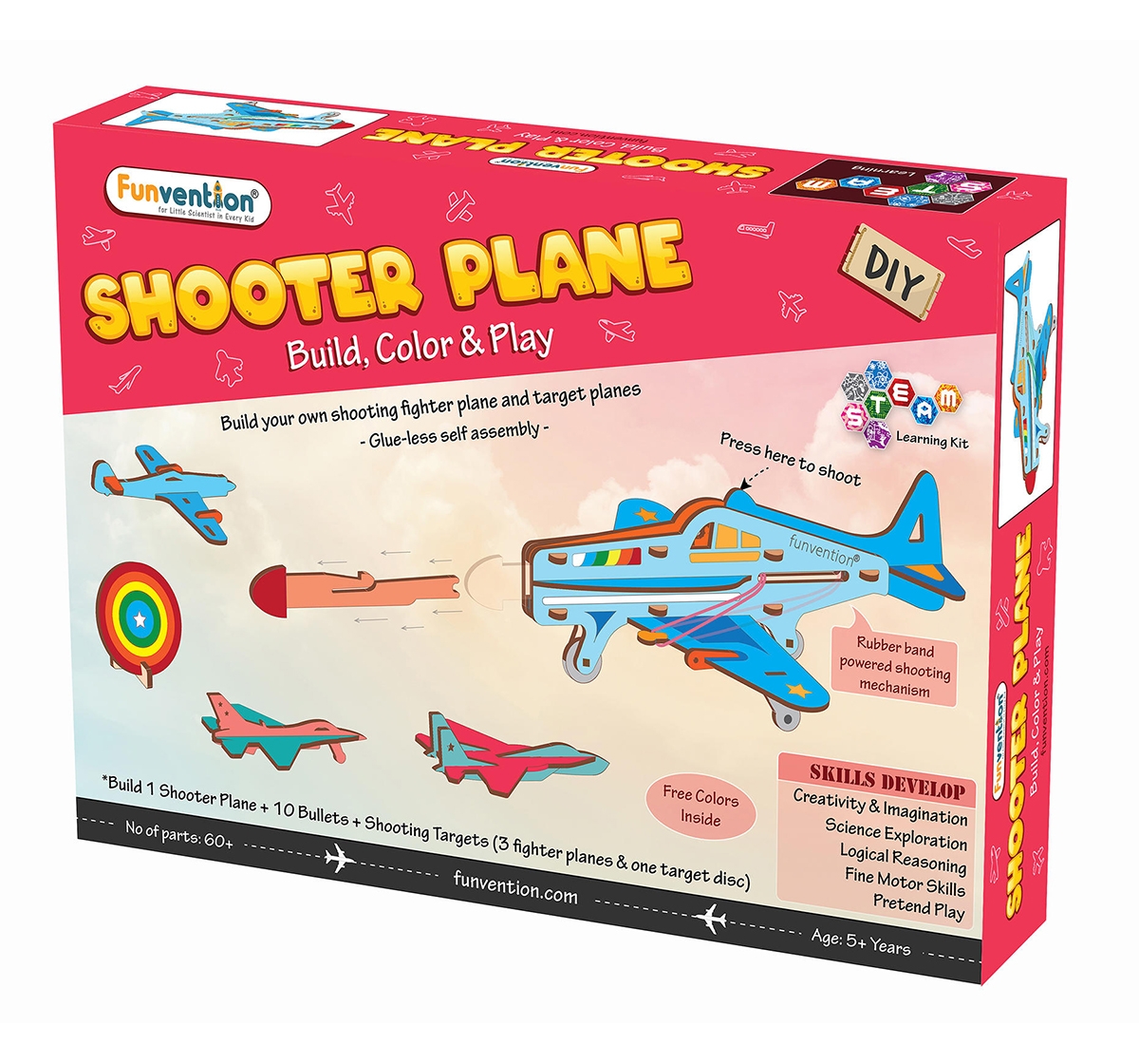 Funvention  DIY Shooter Plane with 3 Target Planes STEM for Kids age 5Y+ 