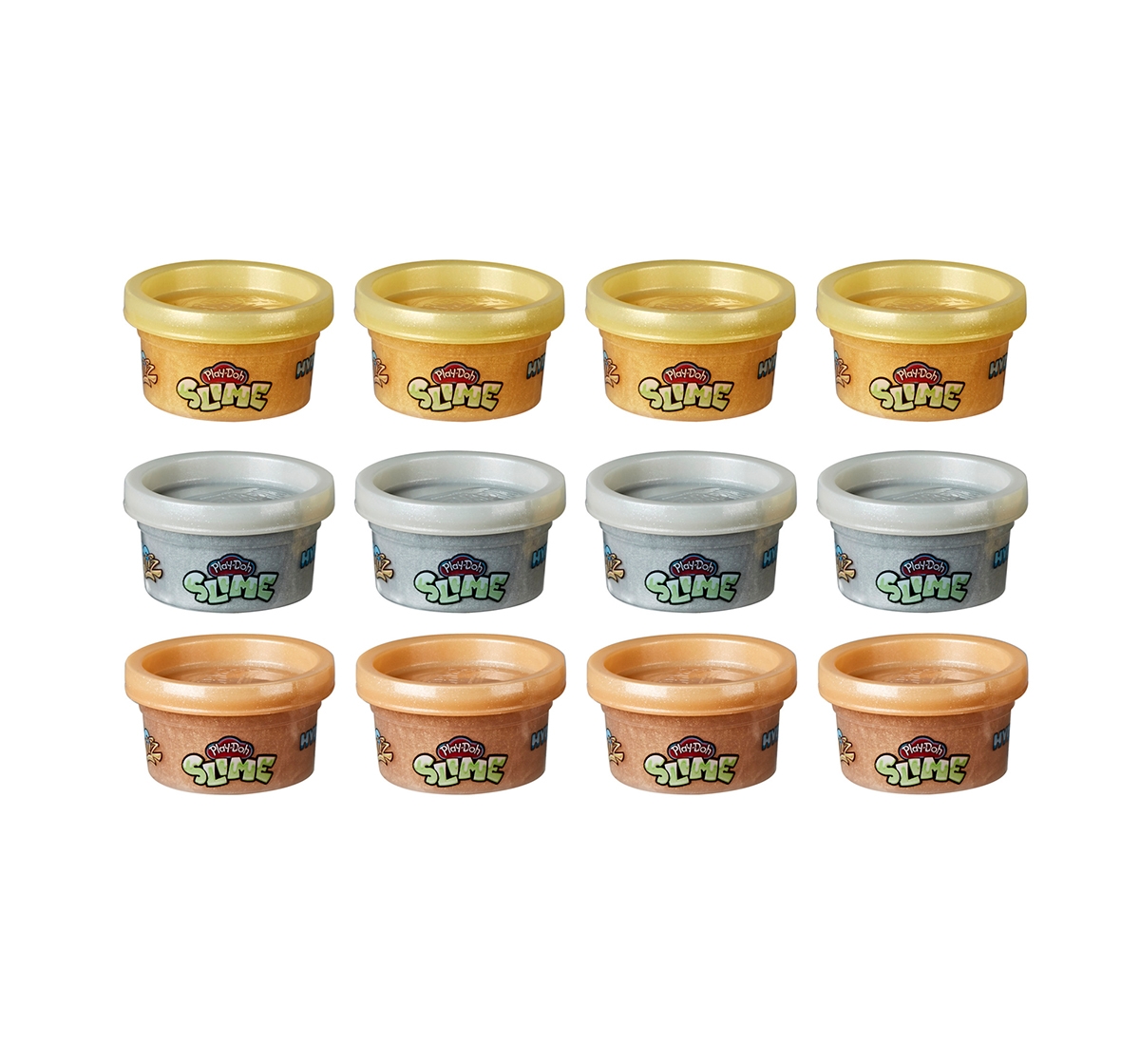 Play-Doh | Play-Doh Slime Gold Collection HydroGlitz Molten Treasure 12-Pack of Liquid Metal-Looking Gold, Silver, and Rose Gold Colors, Non-Toxic 1-Ounce Cans Sand, Slime & Others for Kids age 3Y+ 