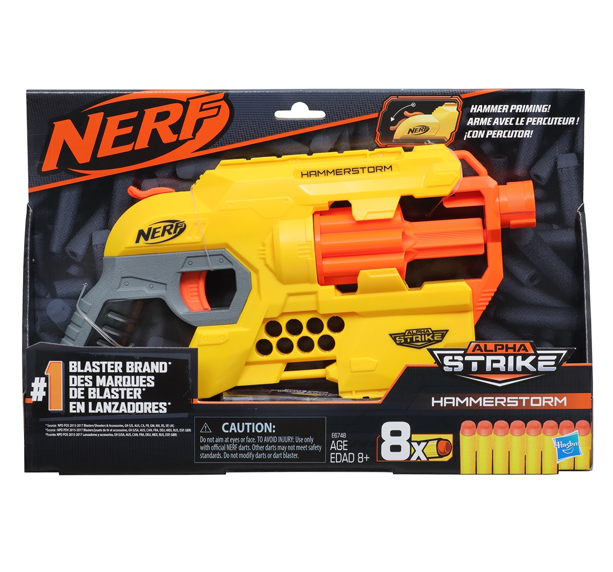 NERF Alpha Strike Hammerstorm Blaster with Hammer-Priming Action, 8-Dart Drum, 8 Darts, Multicolor, 8Y+