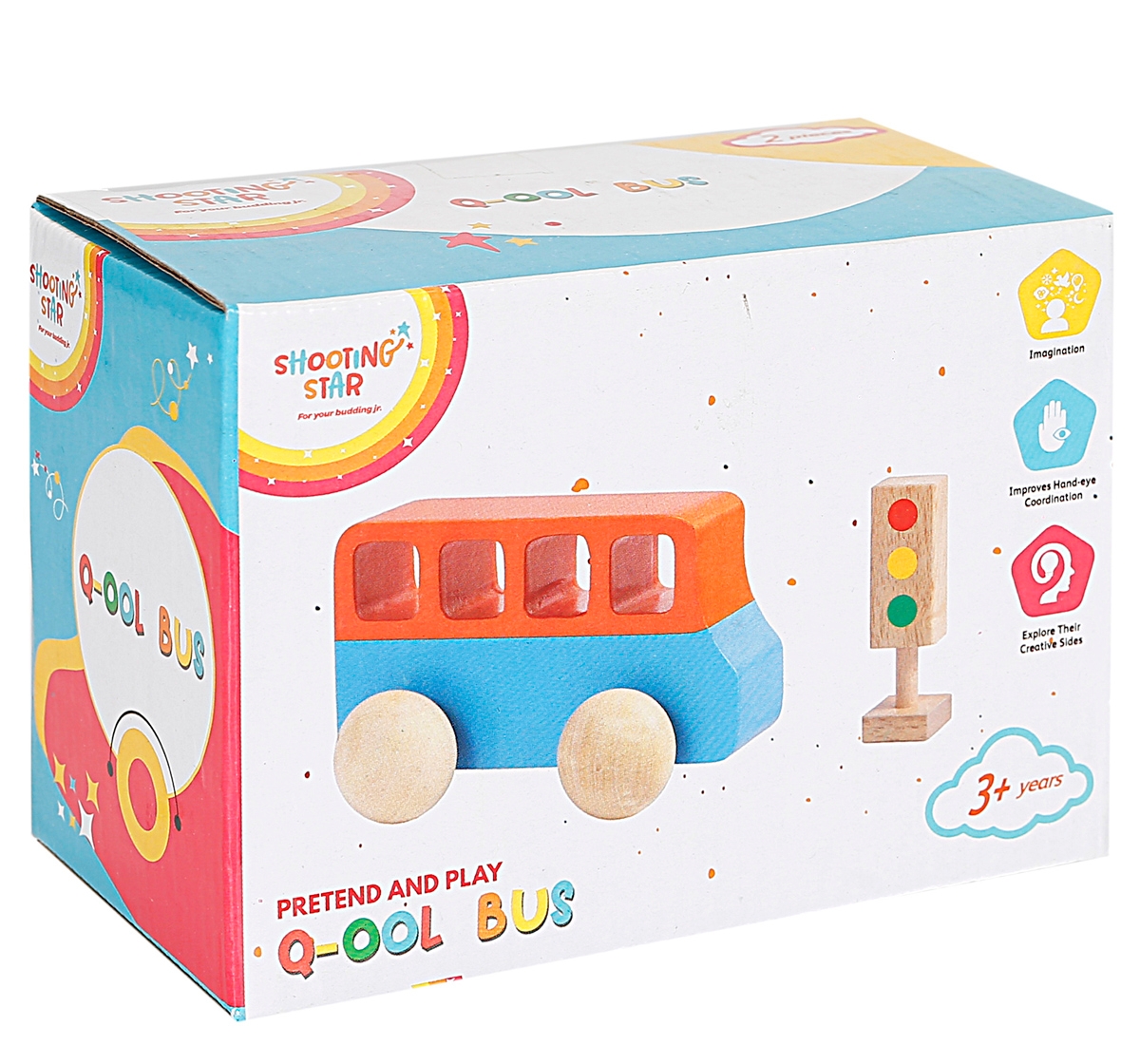 Shooting Star | Shooting Star Bus With Traffic Lights Pull Along Toy for kids 3Y+, Multicolour