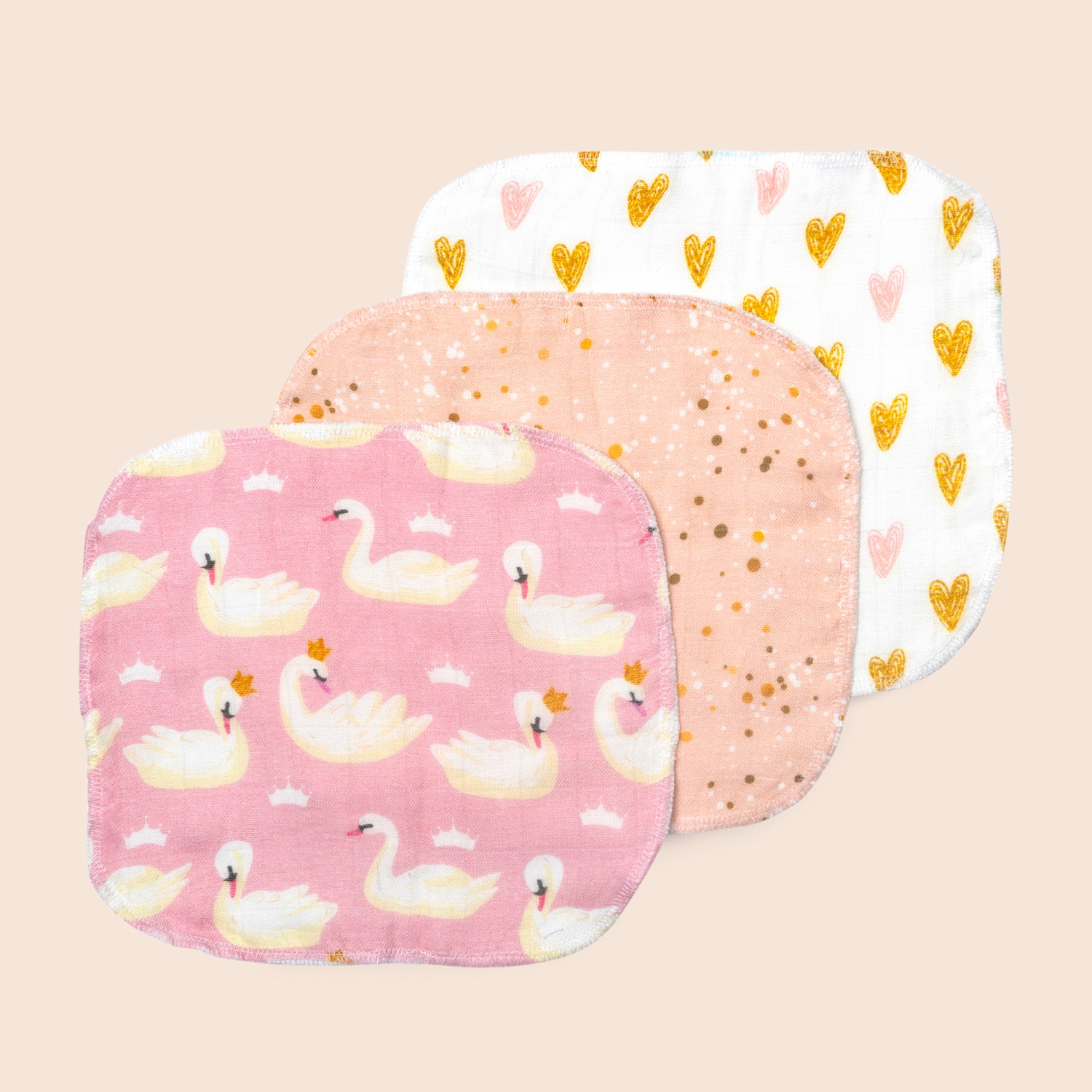 Fisher-Price | Fancy Fluff Pack of 3 Bamboo Muslin Napkins - Heart Of Gold