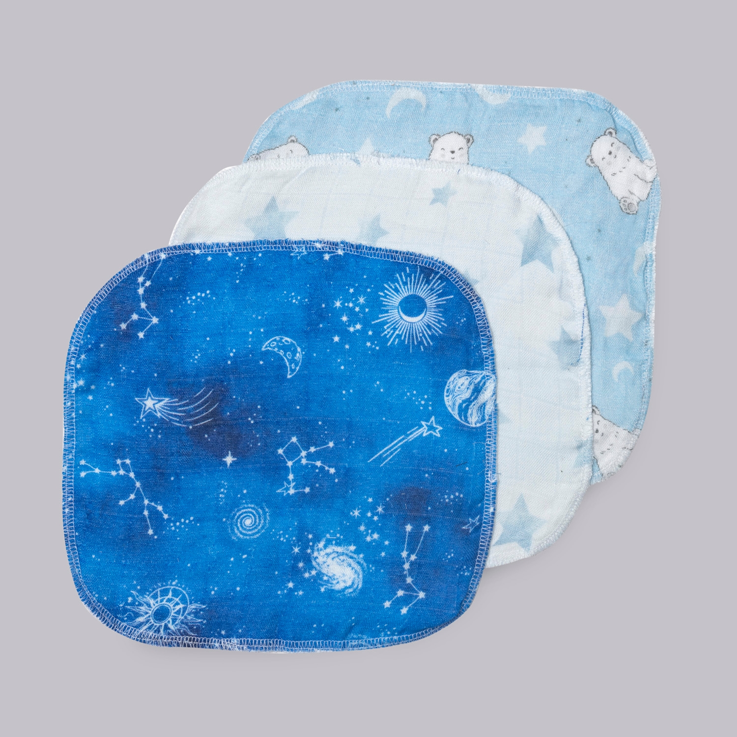Fisher-Price | Fancy Fluff Pack of 3 Bamboo Muslin Napkins - Starry Night