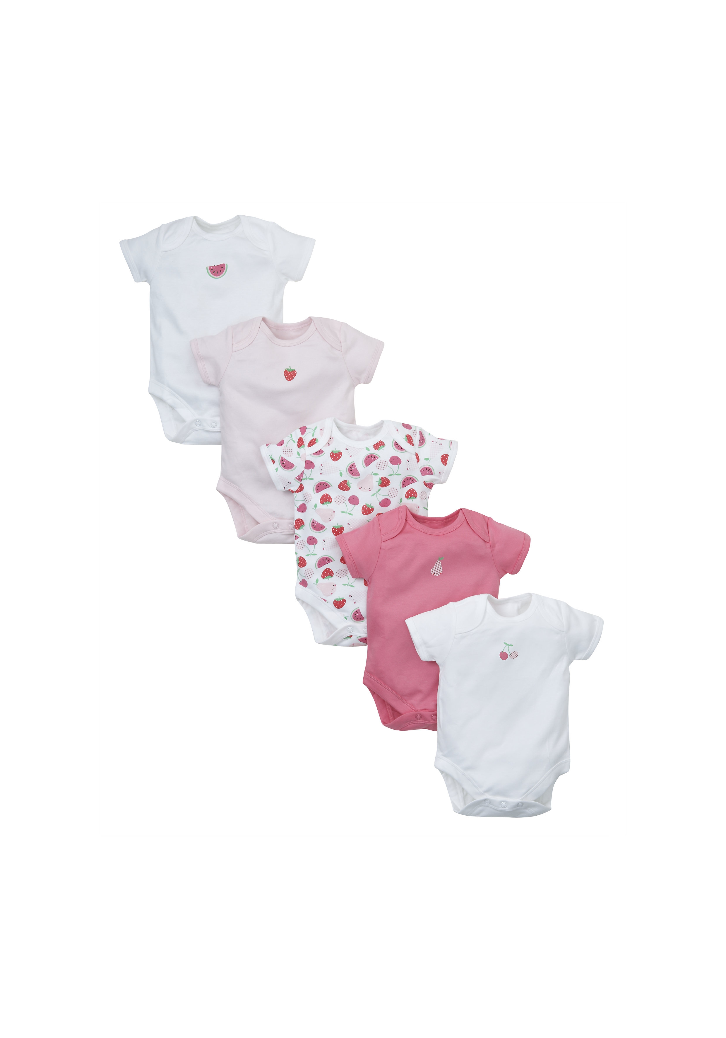 Mothercare | Girls Fruit Half Sleeve Bodysuits - Pack Of 5 - Multicolor