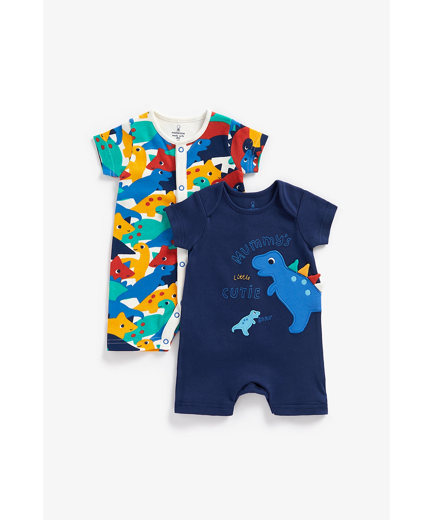Mothercare | Boys Half Sleeves Rompers Dino Design-Pack of 2-Blue