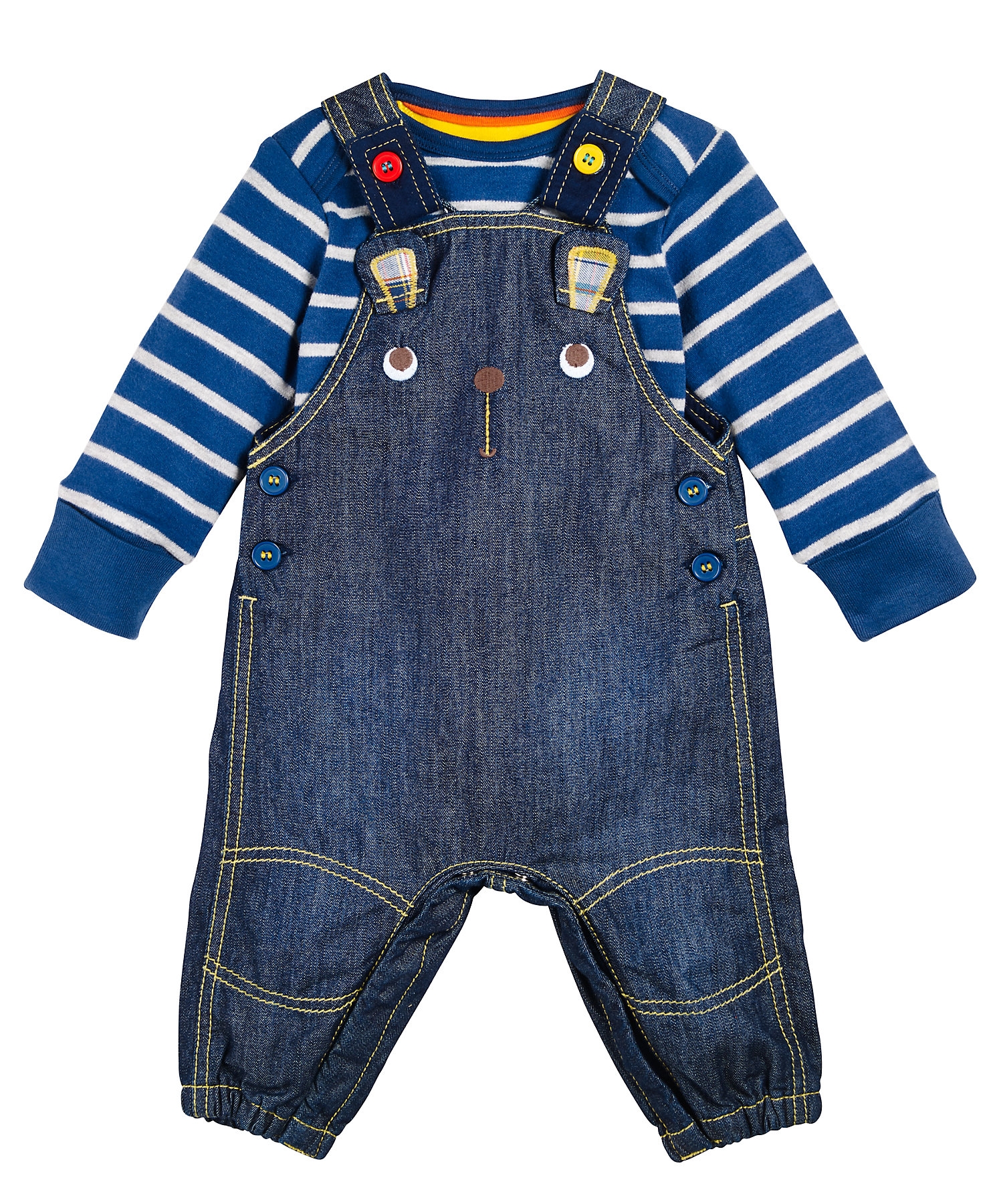 Mothercare | Boys Full Sleeves Dungaree And Bodysuit Set Striped - Blue