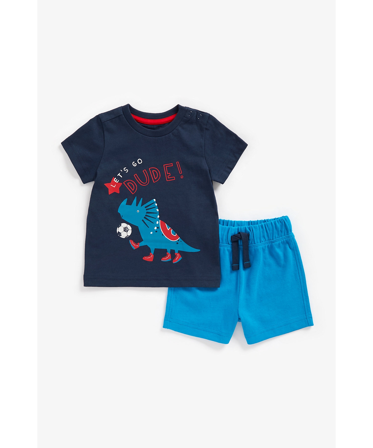 Boys Short Sleeves Shorts T-Shirt Sets Dino Design-Multicolor