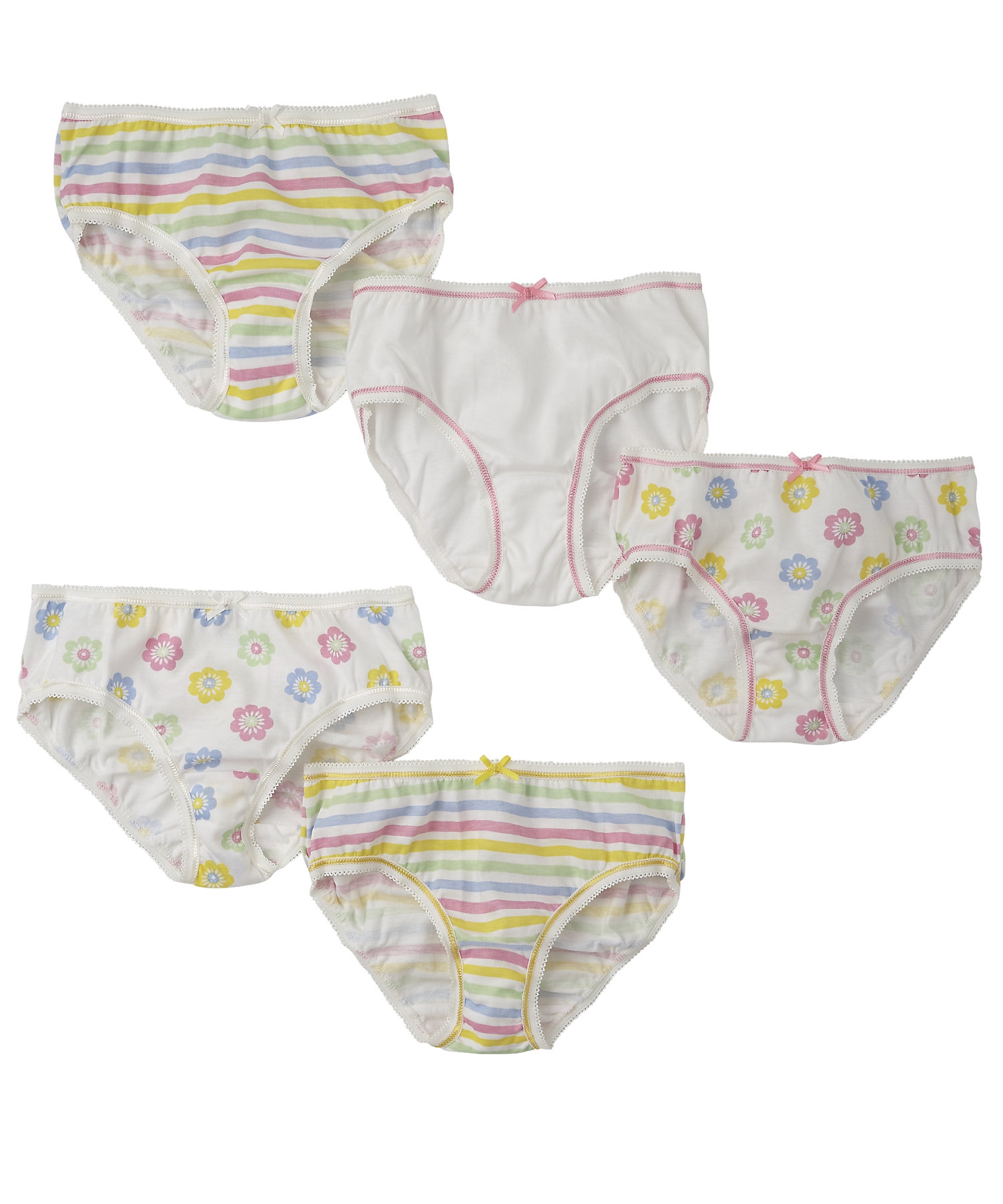 Mothercare | Girls Briefs Printed And Striped - Pack Of 5 - White