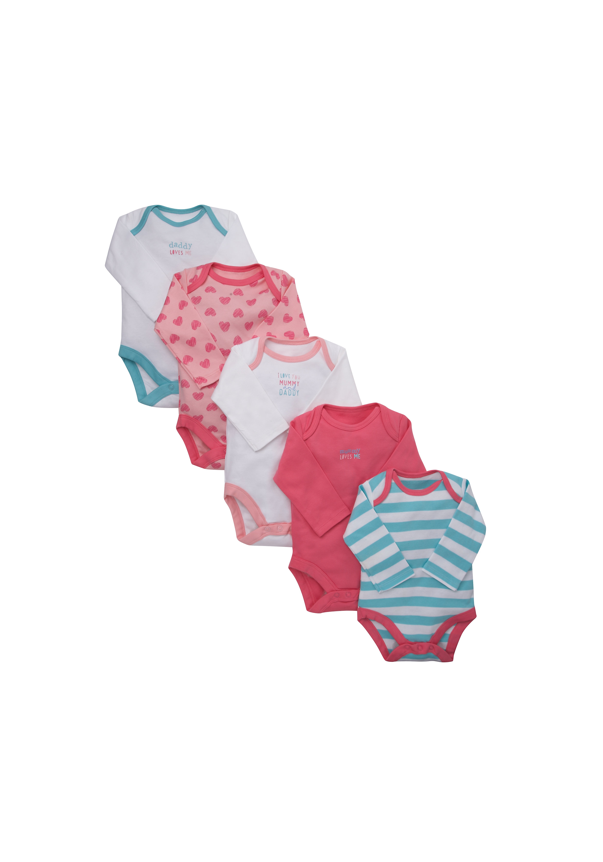 Mothercare | Girls Full Sleeves Bodysuit Striped And Printed - Pack Of 5 - Multicolor