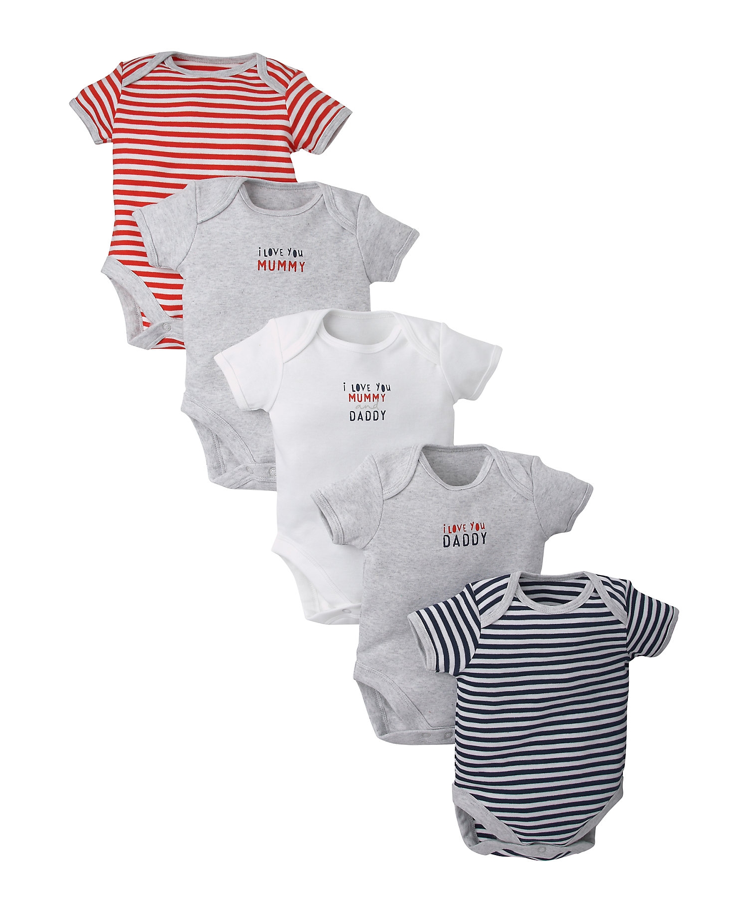Mothercare | Unisex Half Sleeves Bodysuit Striped - Pack Of 5 - Multicolor