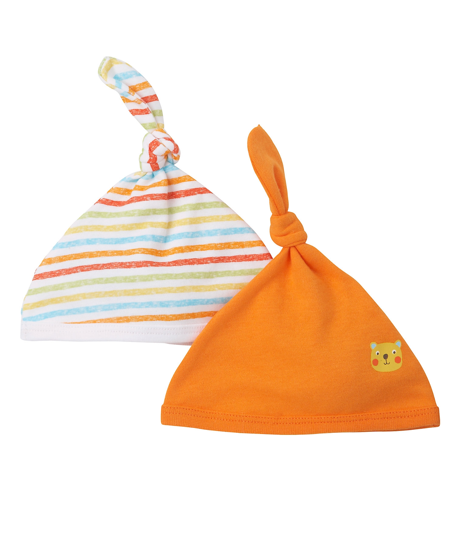 Mothercare | Unisex  Top-Knot Hat Striped - Pack Of 2 - Orange