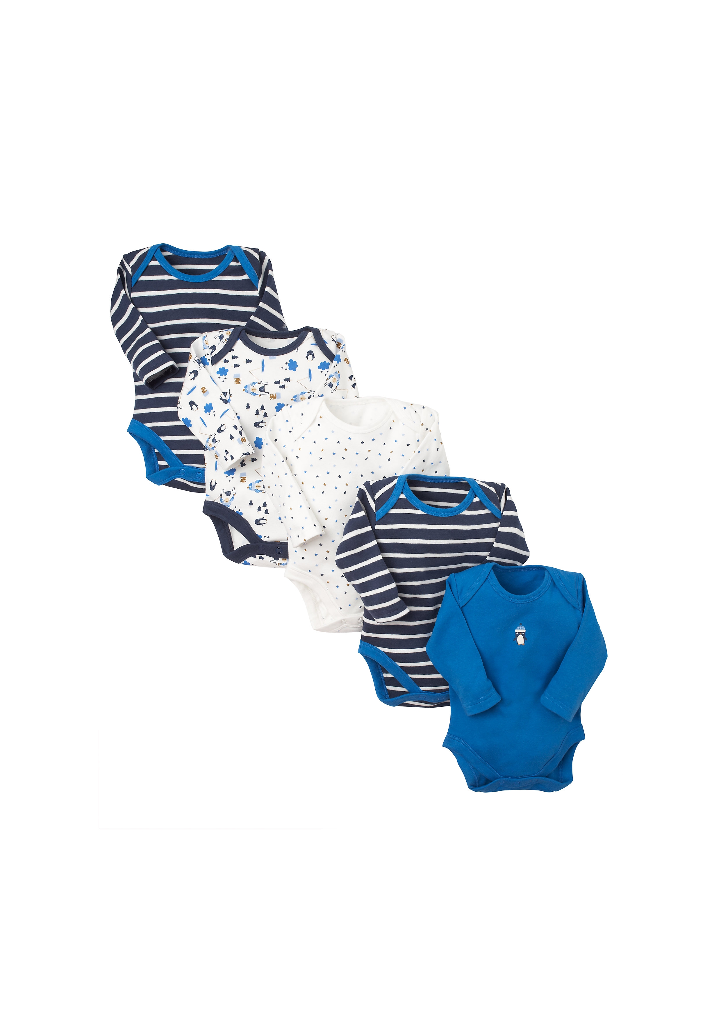 Boys Full Sleeves Bodysuit Striped And Printed - Pack Of 5 - Multicolor