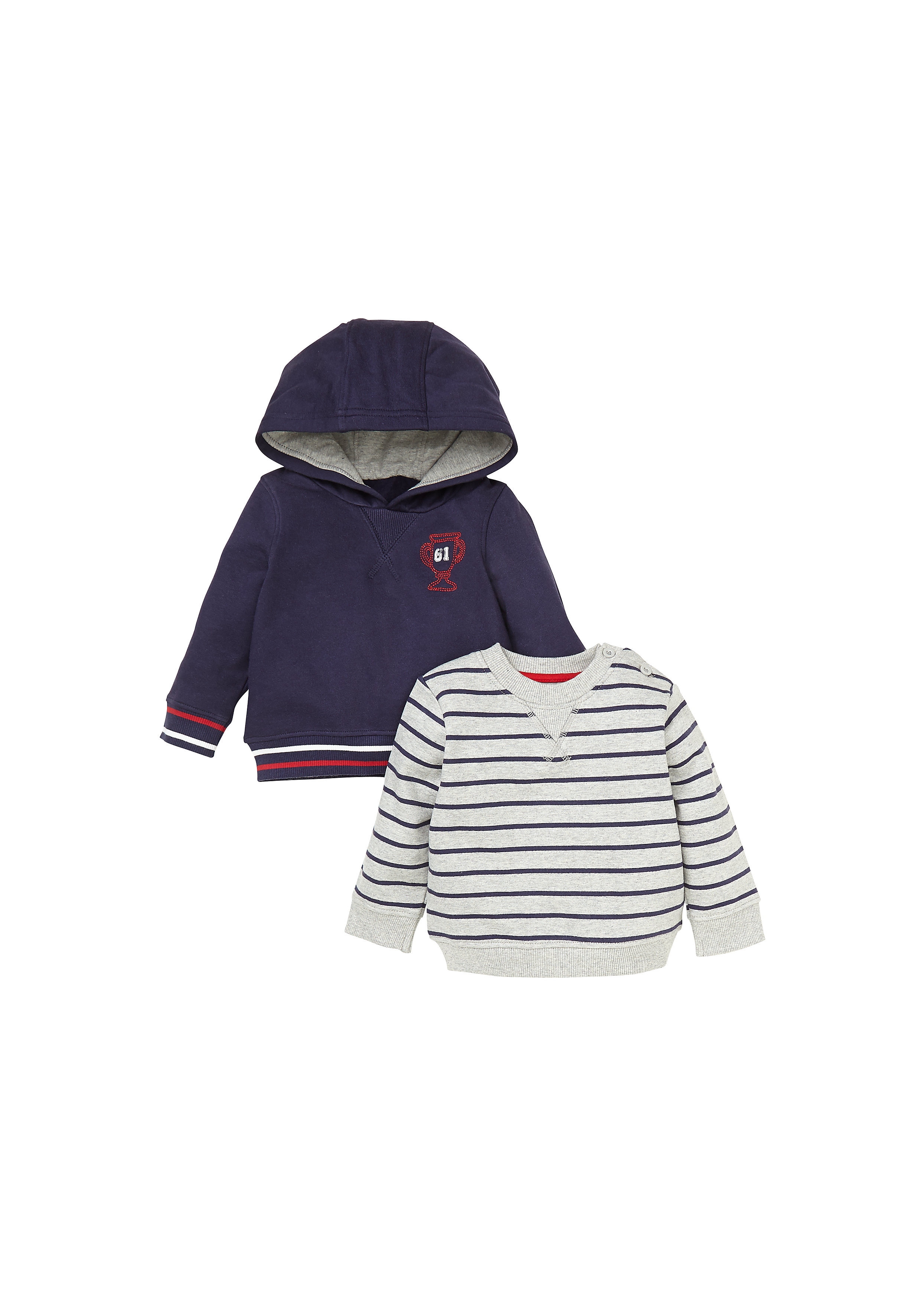 Mothercare | Boys Full Sleeves Sweatshirt Striped - Pack Of 2 - Multicolor