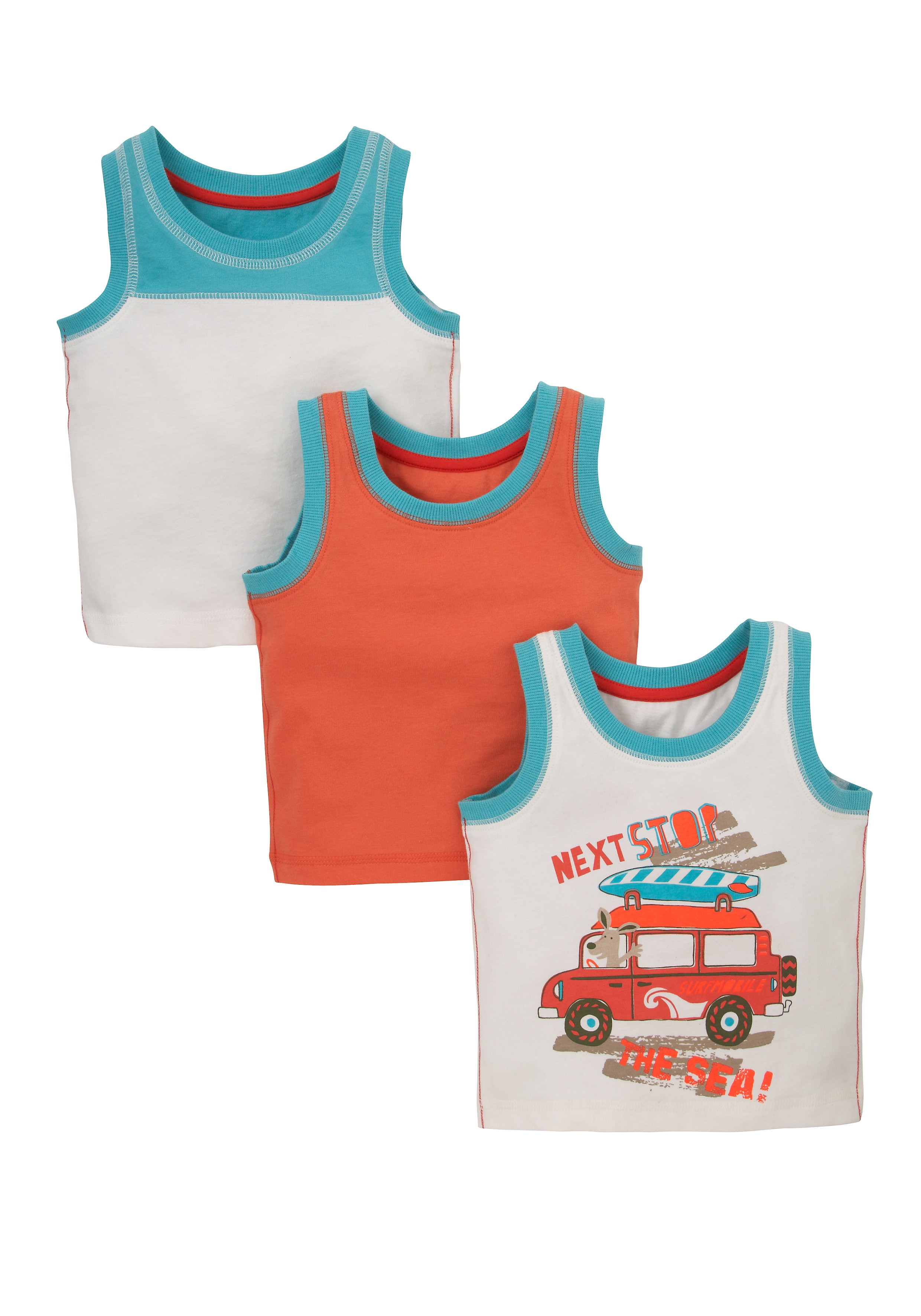 Mothercare | Multicolor Boys Next Stop The Sea Vest Tops - Pack Of 3