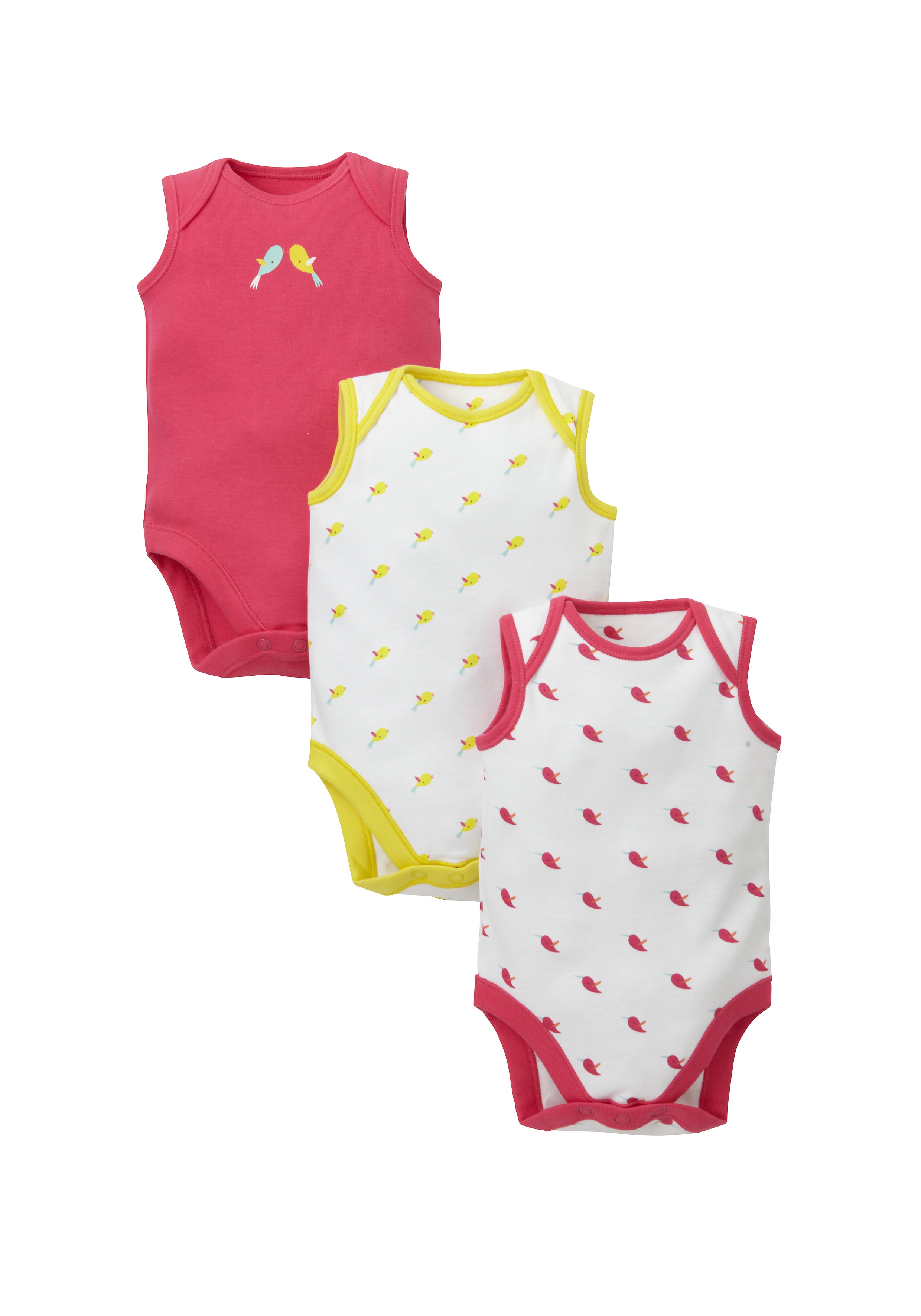 Girls Tropical Bird Bodysuits- Pack Of 3 - Multicolor
