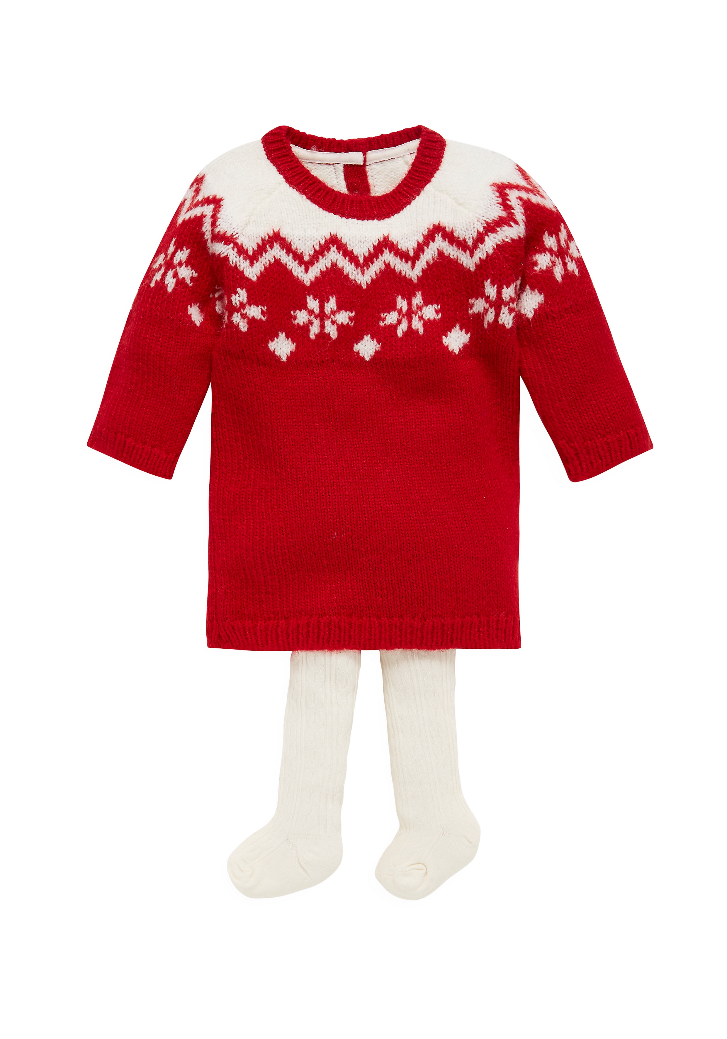 Mothercare | Girls Fairisle Dress With Tights  - Red