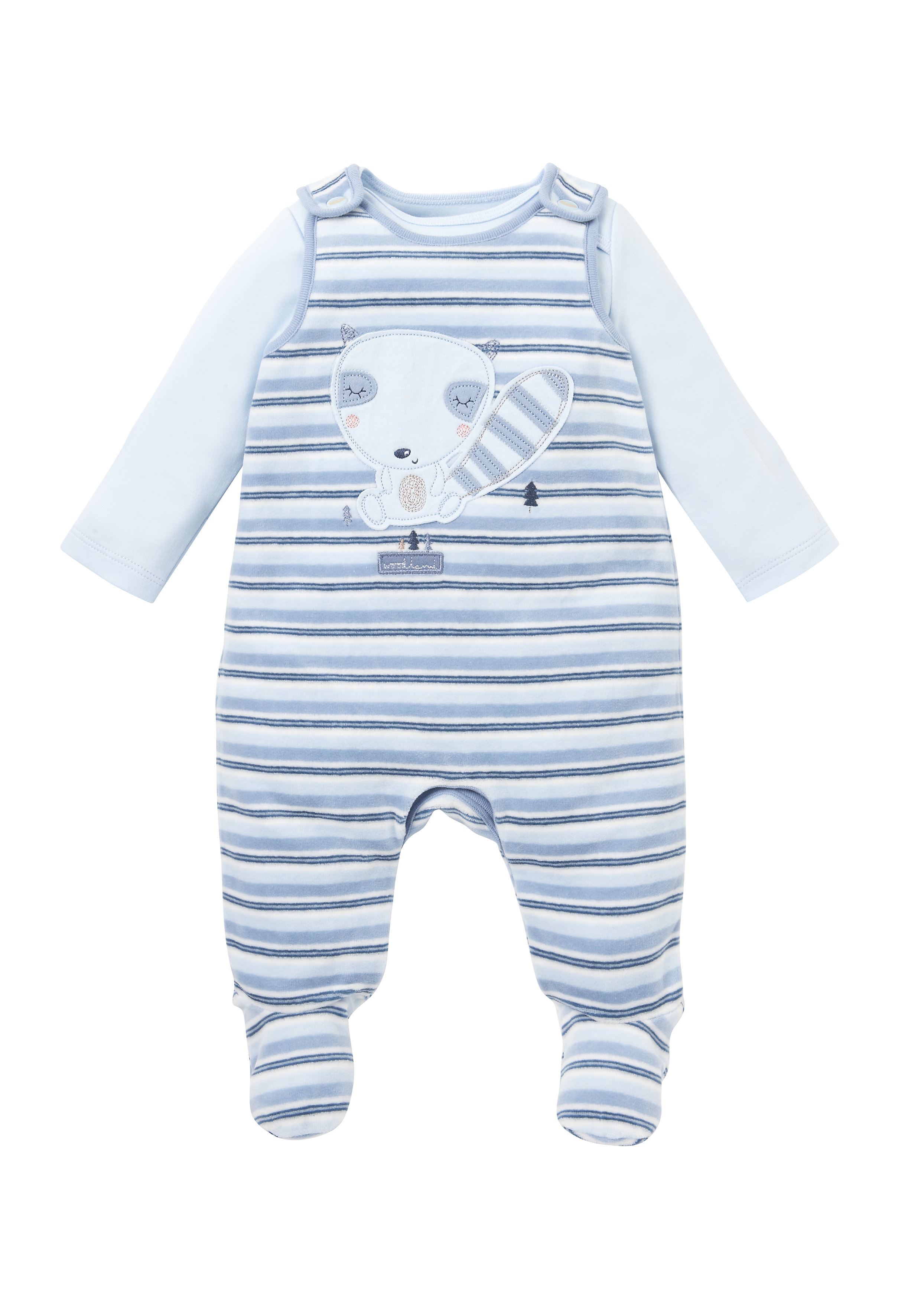 Mothercare | Boys Full Sleeves Striped Dungaree Set Animal Patchwork - Blue