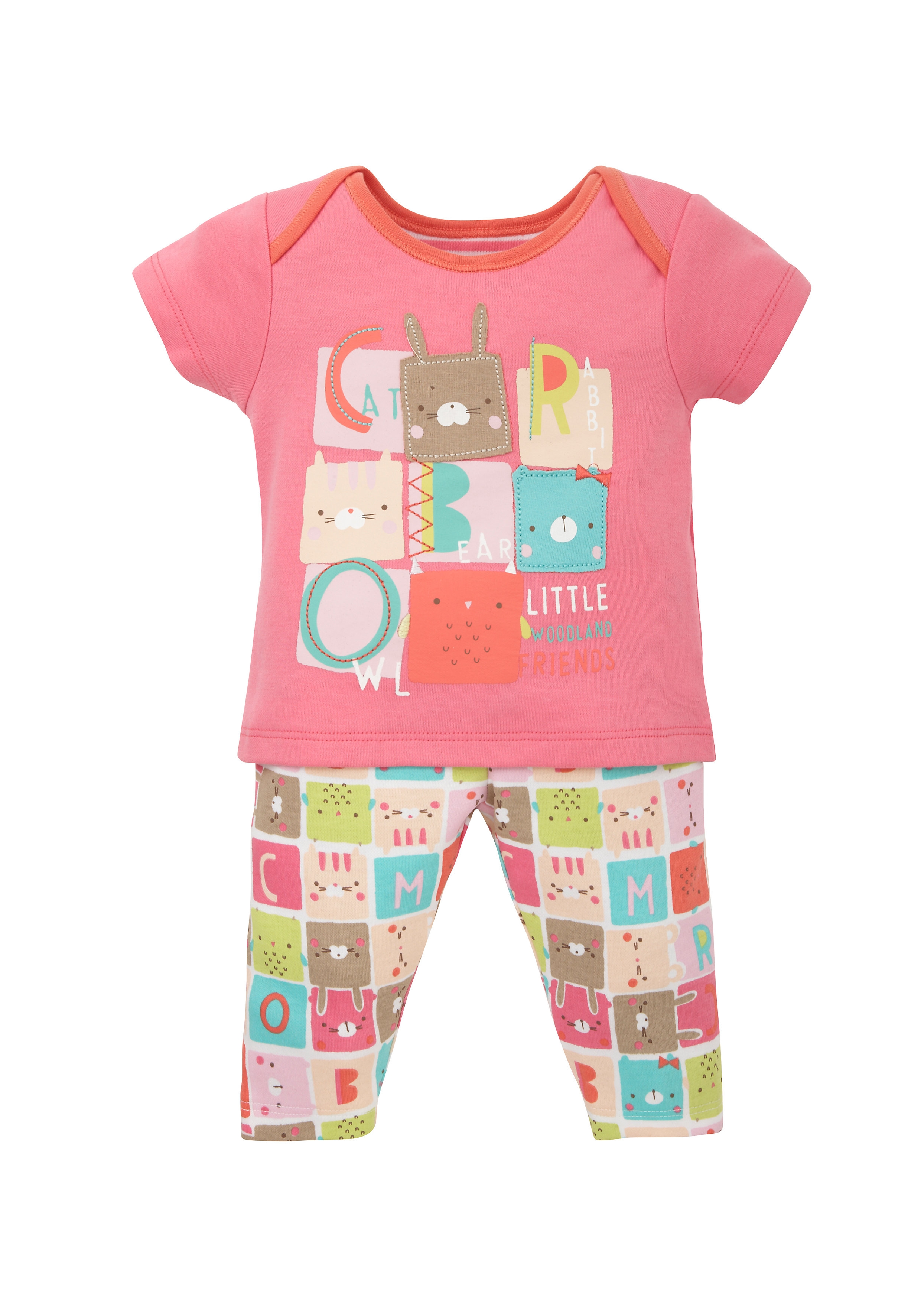 Mothercare | Girls Full Sleeves Pyjama Sets Animal Block Design - Pink