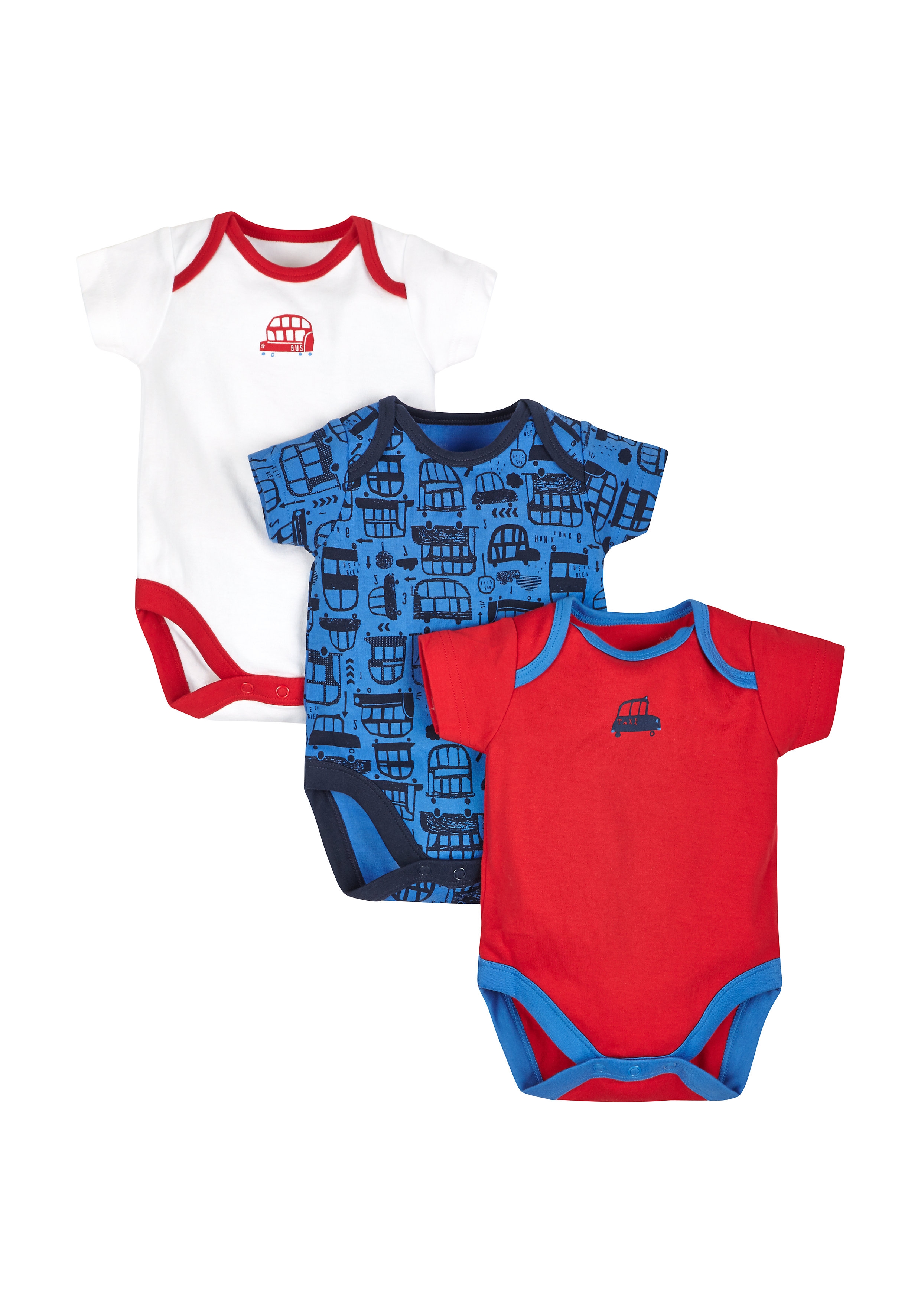 Mothercare | Boys Big Bus Bodysuits - Pack Of 3 - Red