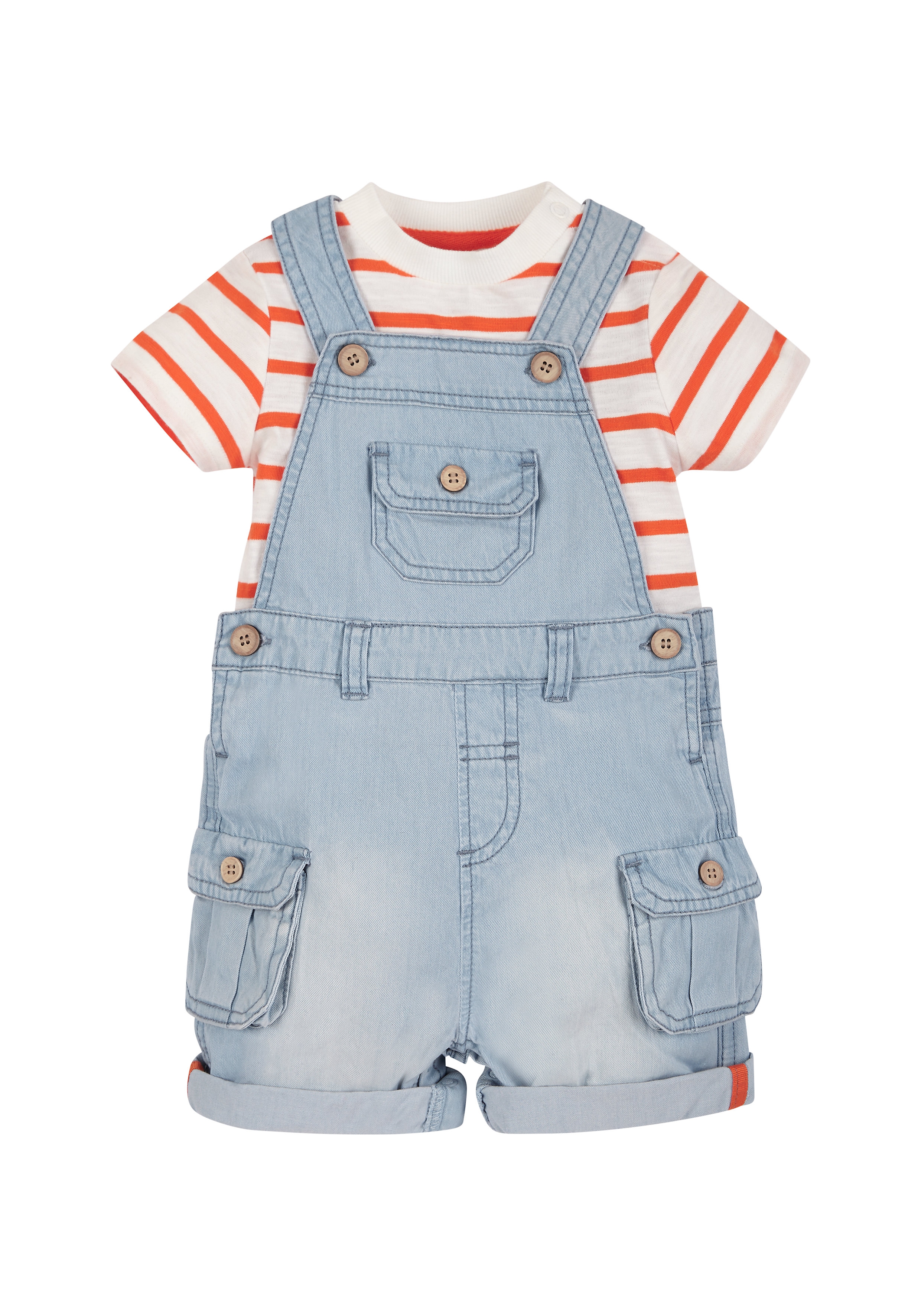 Mothercare | Boys Half Sleeves Striped T-Shirt And Dungaree Set - Blue