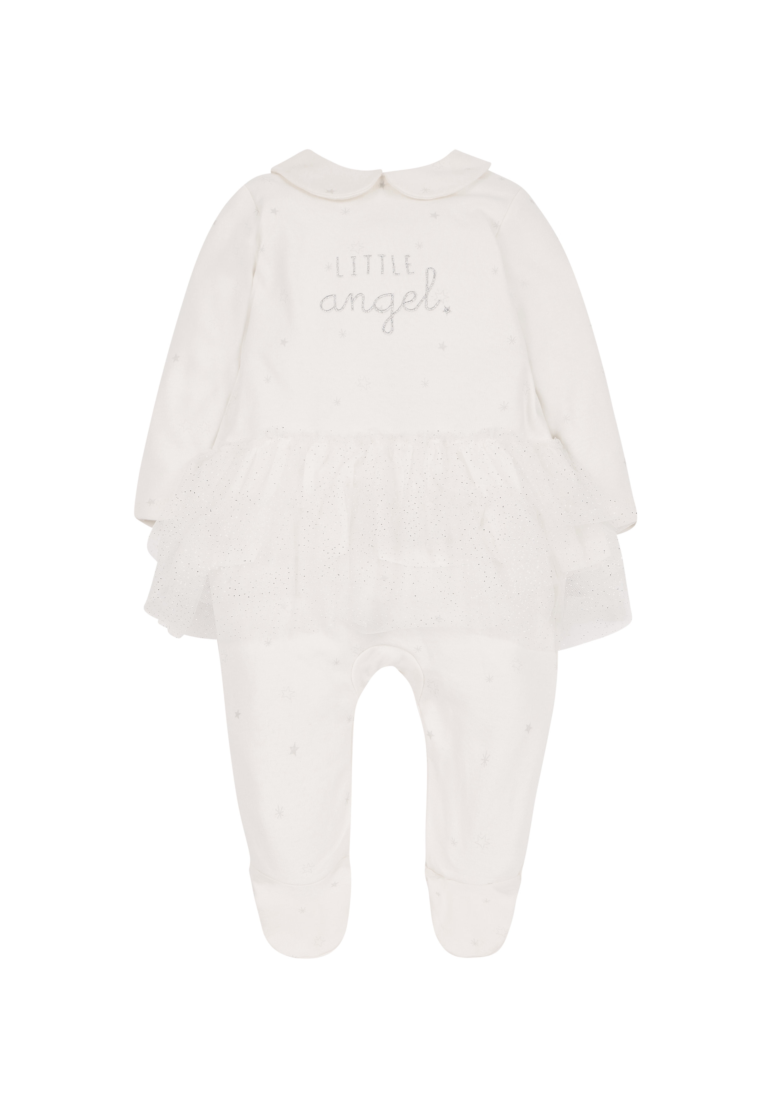 Mothercare | Girls Full Sleeves Frock Style Romper Text Print - Cream