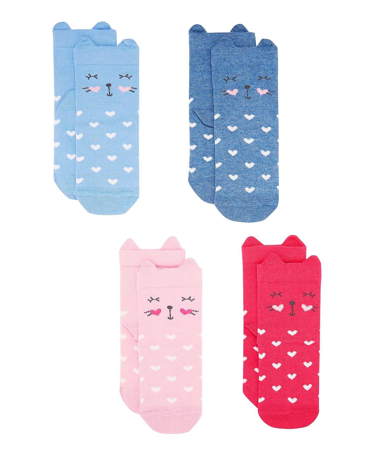 Mothercare | Girls  Socks 3D Cat Details - Pack Of 4 - Multicolor