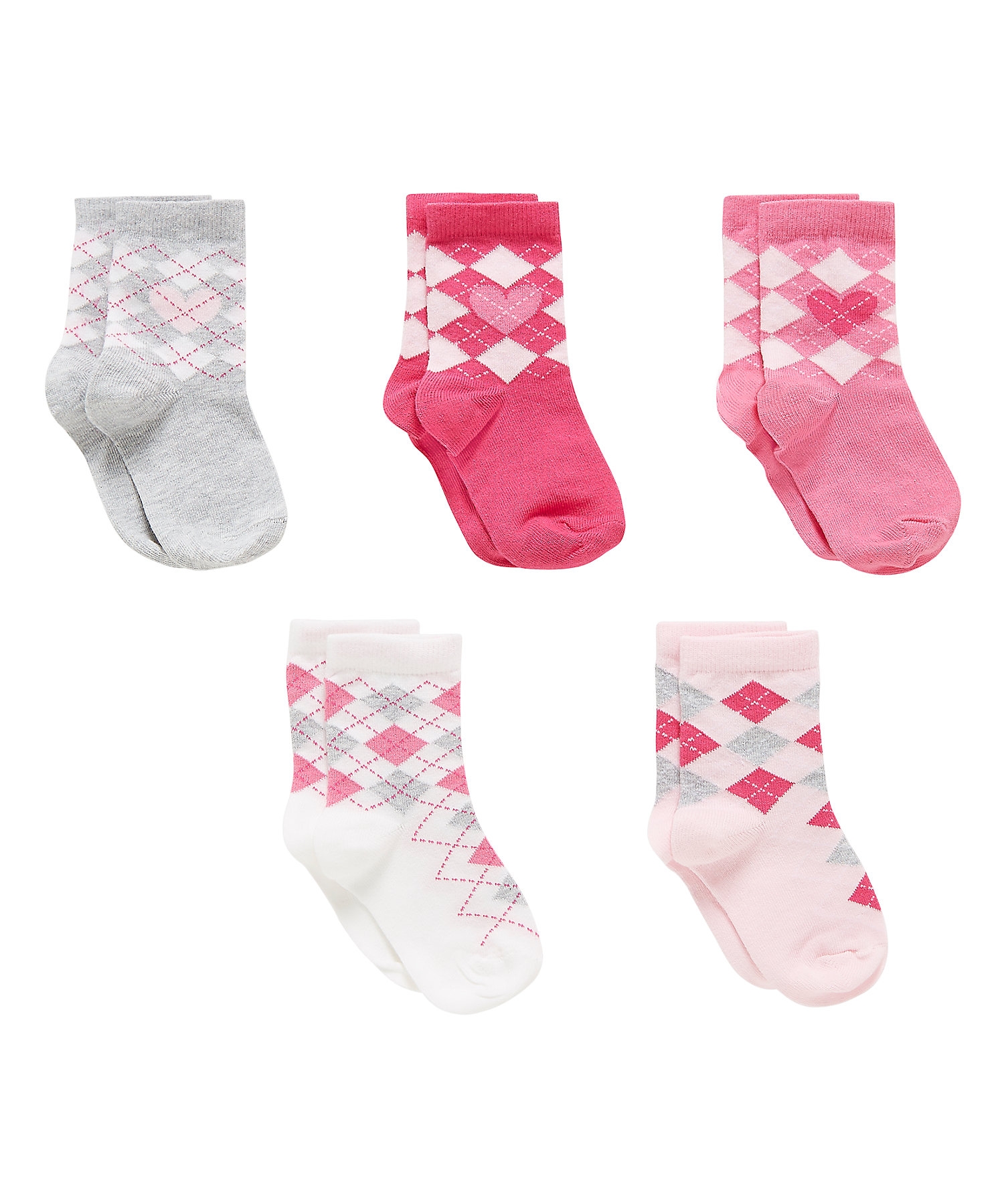 Mothercare | Girls  Socks Argyle Pattern - Pack Of 5 - Pink