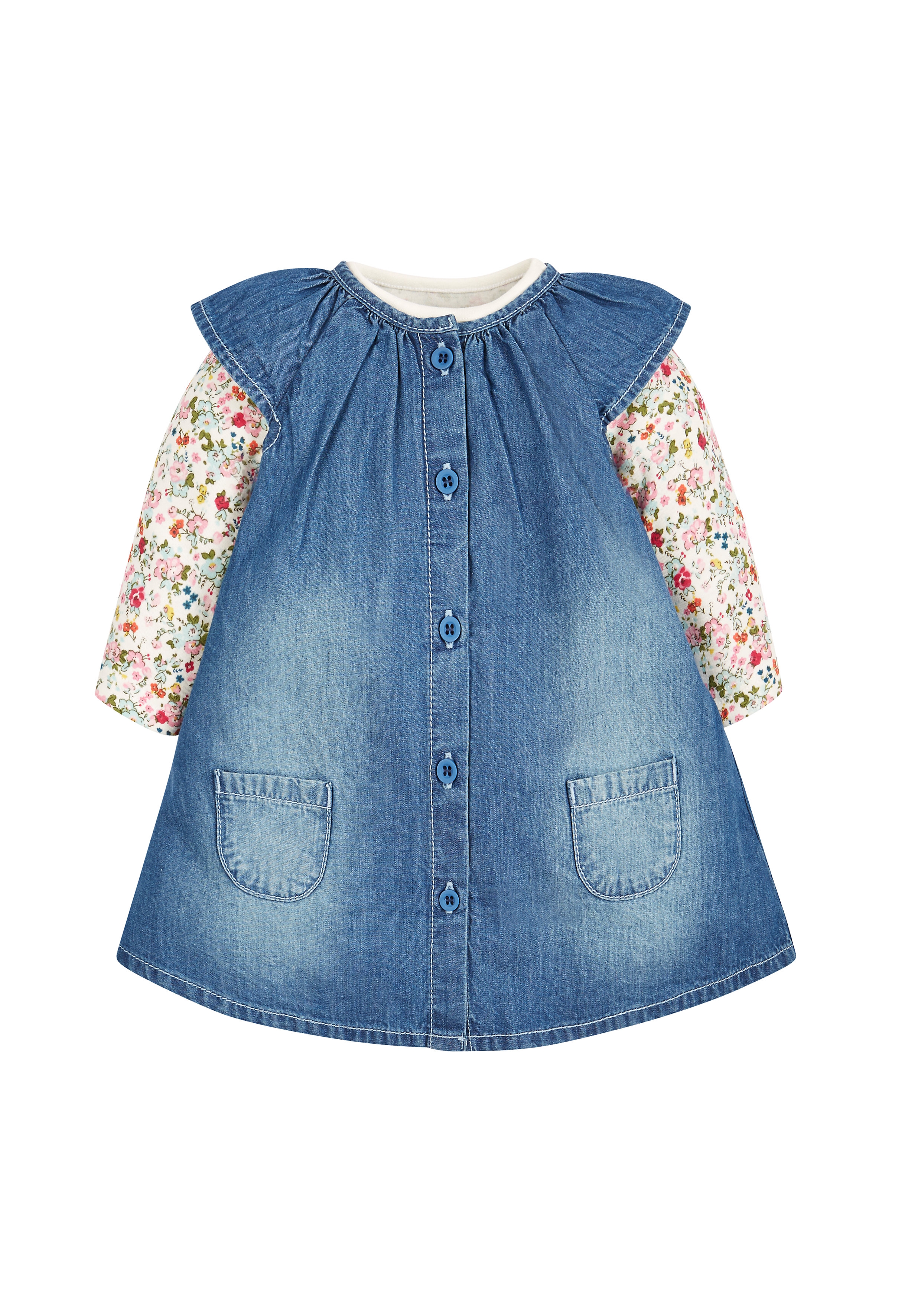 Mothercare | Girls Floral Bodysuit And Denim Pinny Set - Blue