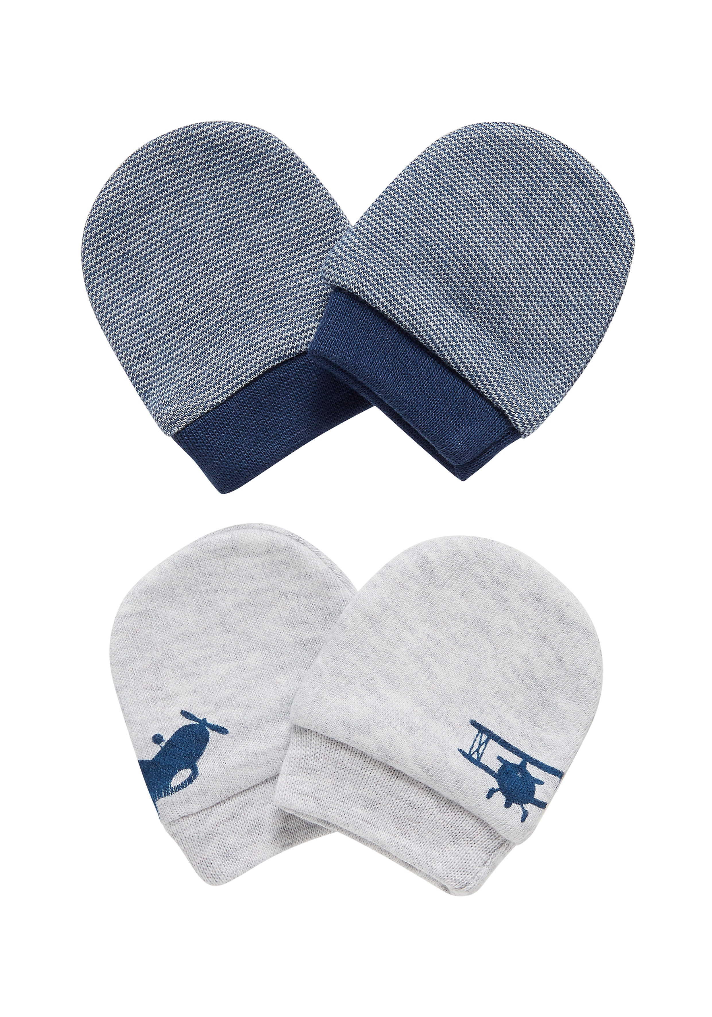Mothercare | Boys Mitts Aeroplane Print - Pack Of 2 - Navy