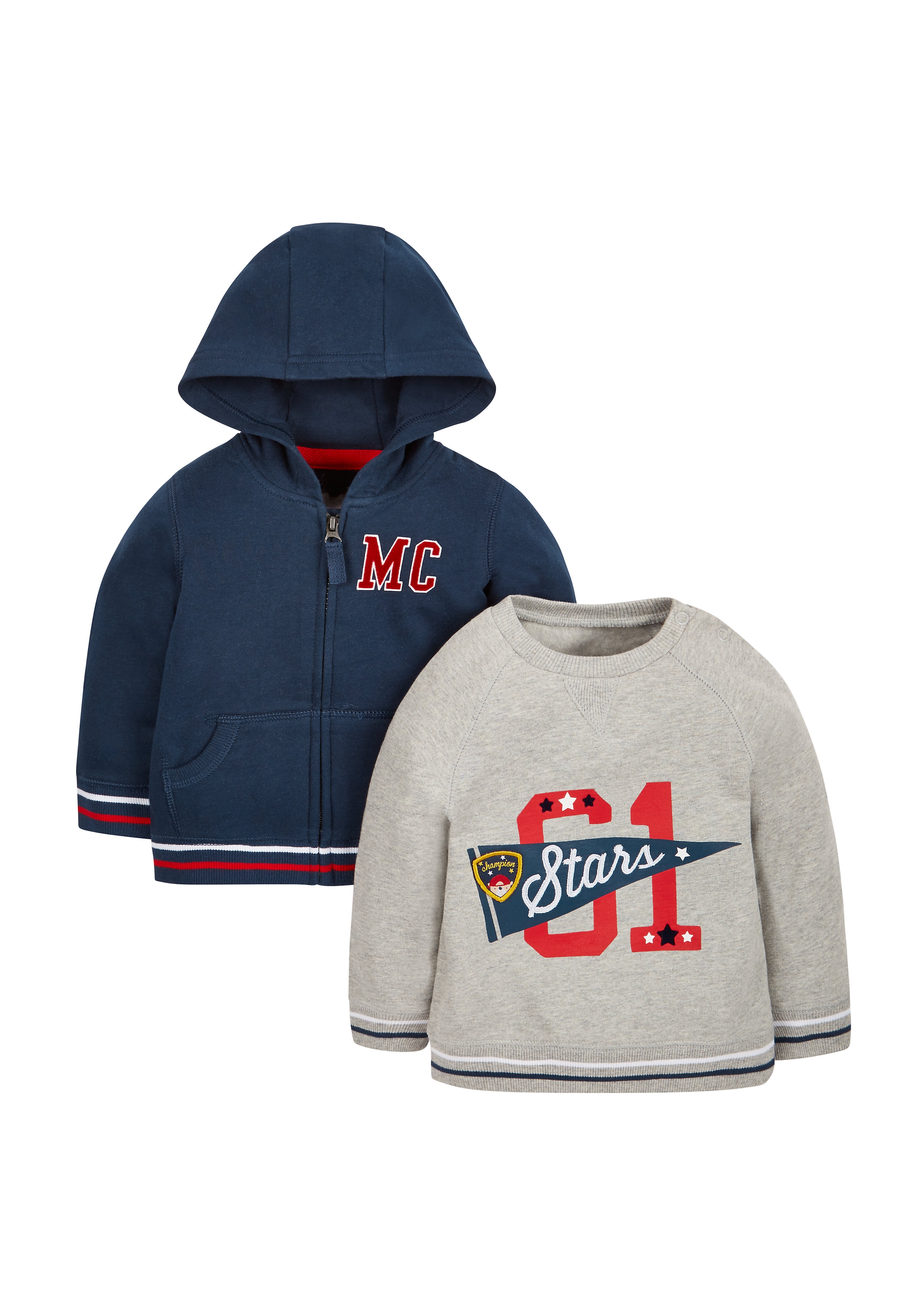Mothercare | Boys Full Sleeves Sweatshirt Embroidered - Pack Of 2 - Multicolor