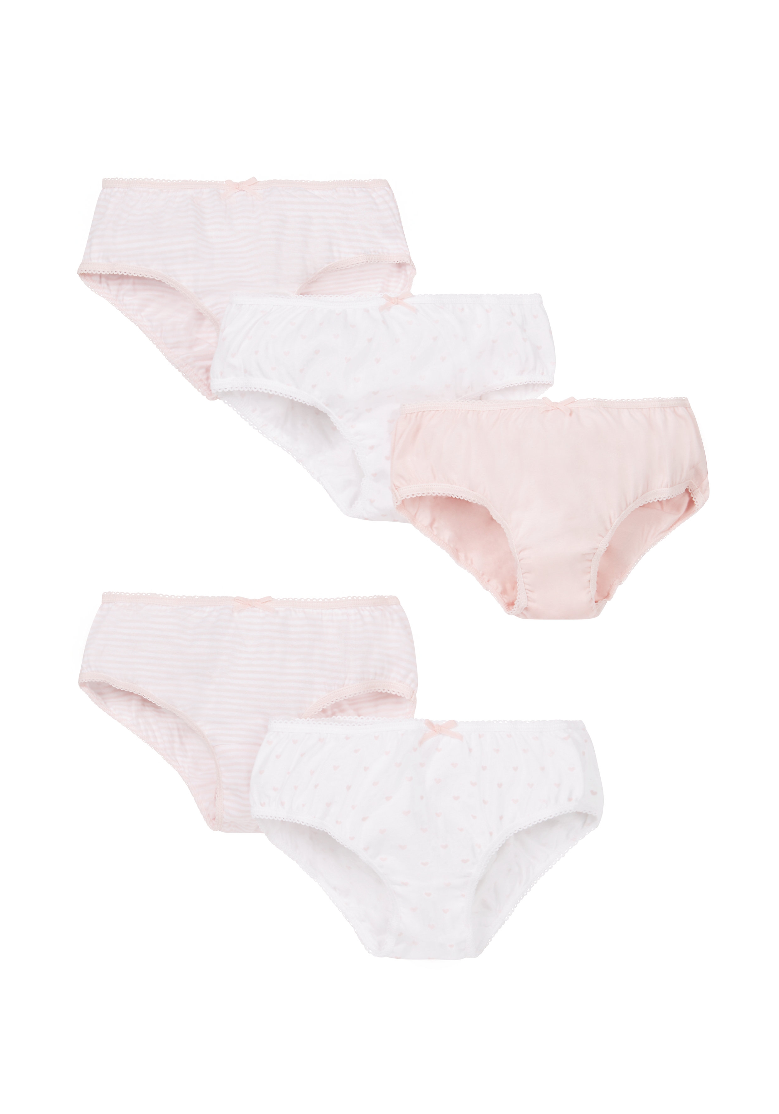 Mothercare | Girls Briefs Striped And Heart Print - Pack Of 5 - Pink