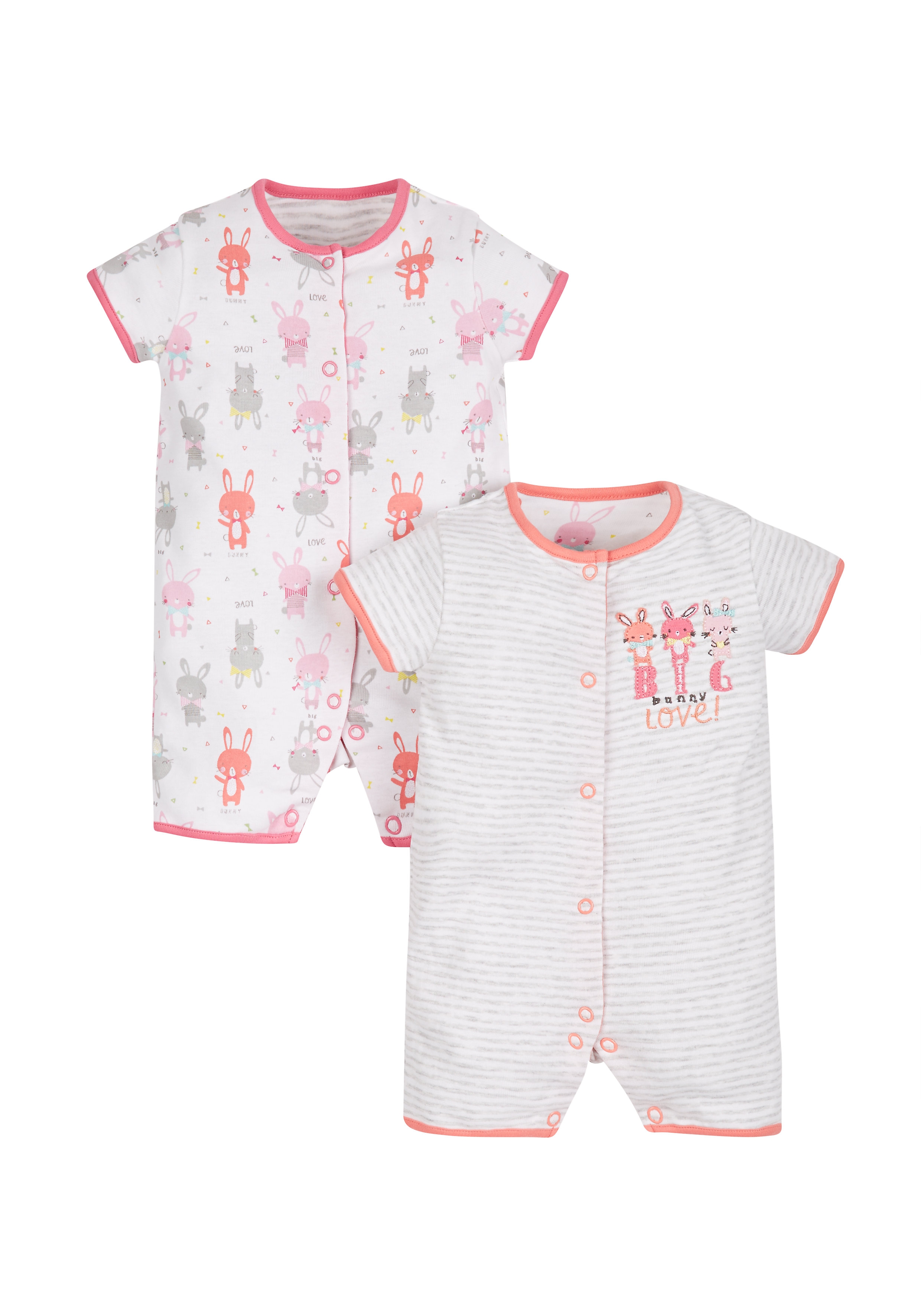 Mothercare | Girls Big Love Bunny Rompers - Pack Of 2