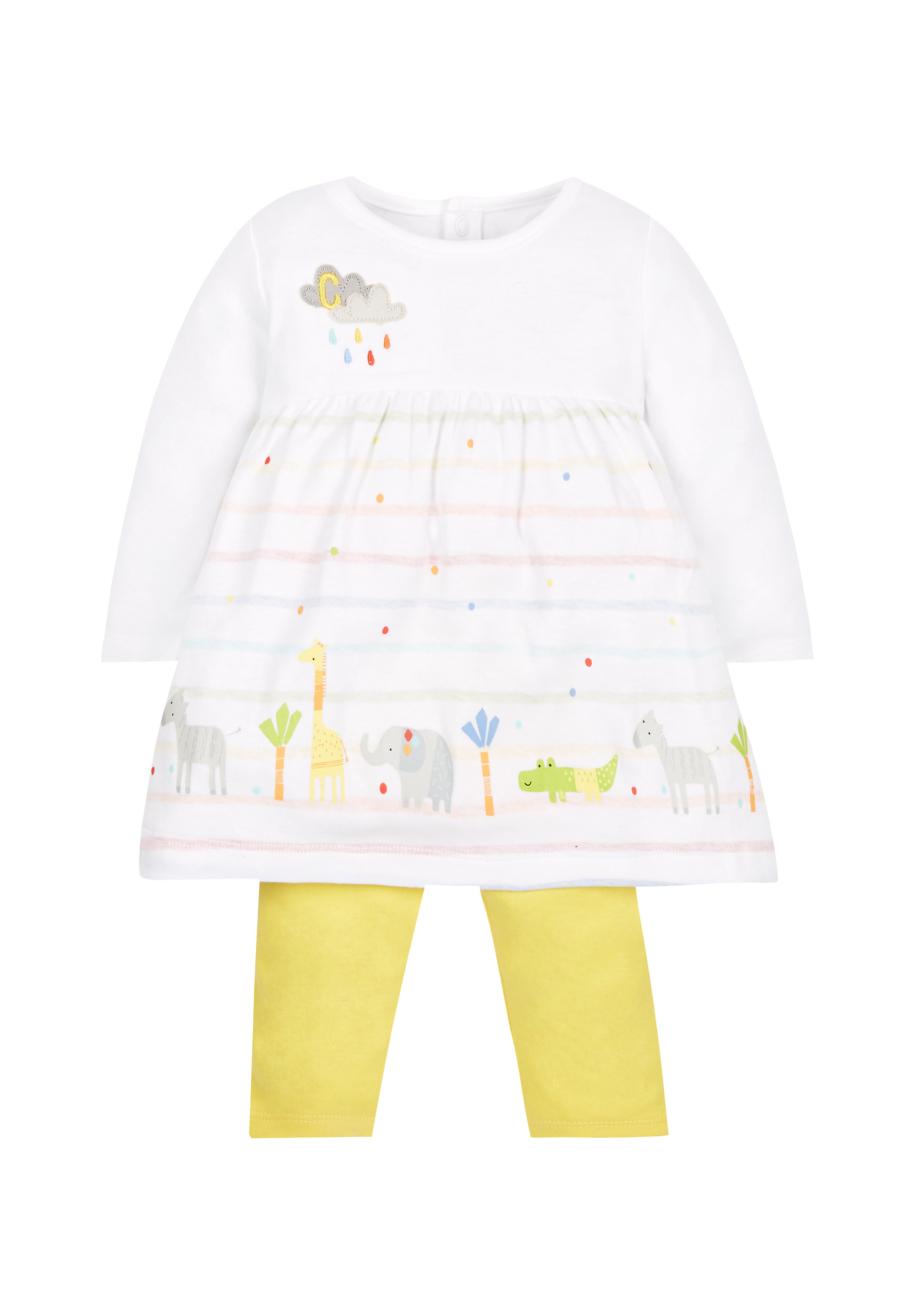 Mothercare | Girls Striped Dress And Yellow Leggings Set