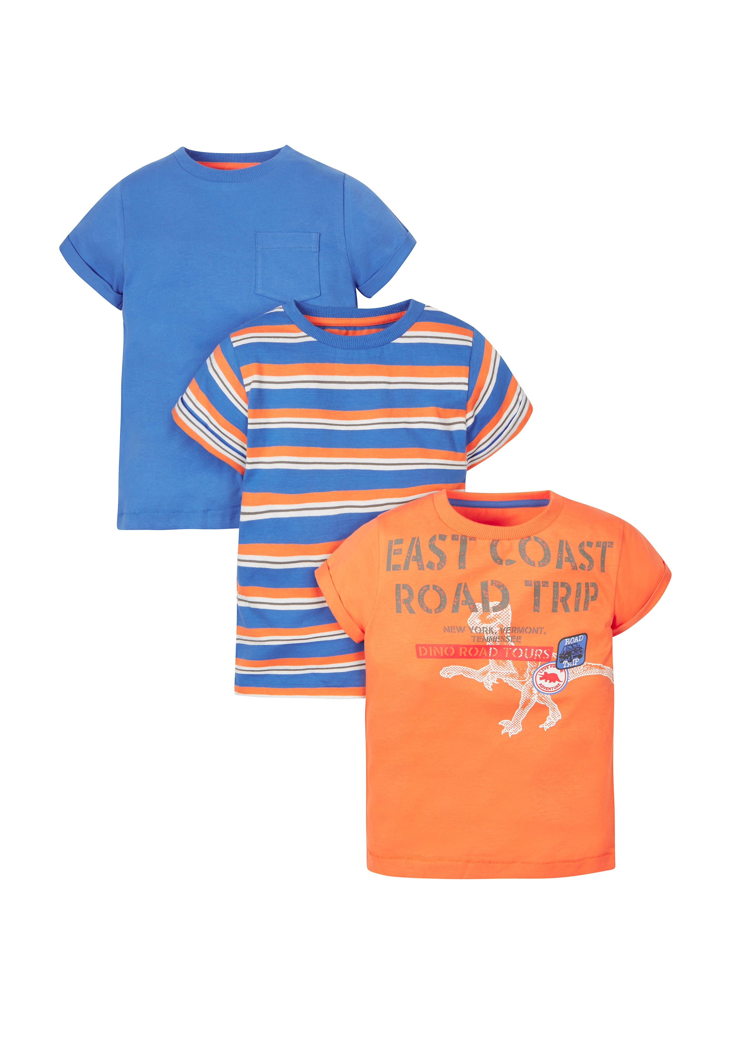 Mothercare | Boys Graphic, Stripe And Plain T-Shirts - Pack Of 3 - Orange