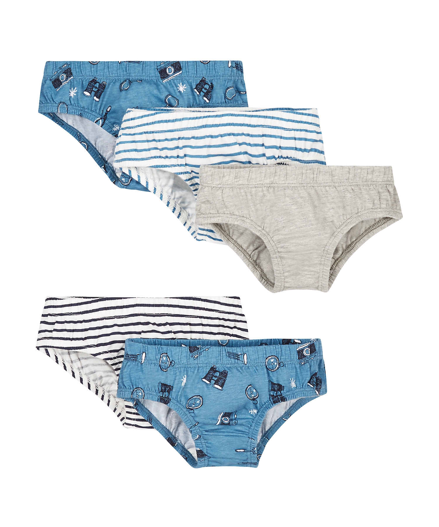 Mothercare | Boys Briefs Printed and Striped - Pack of 5 - Multicolor