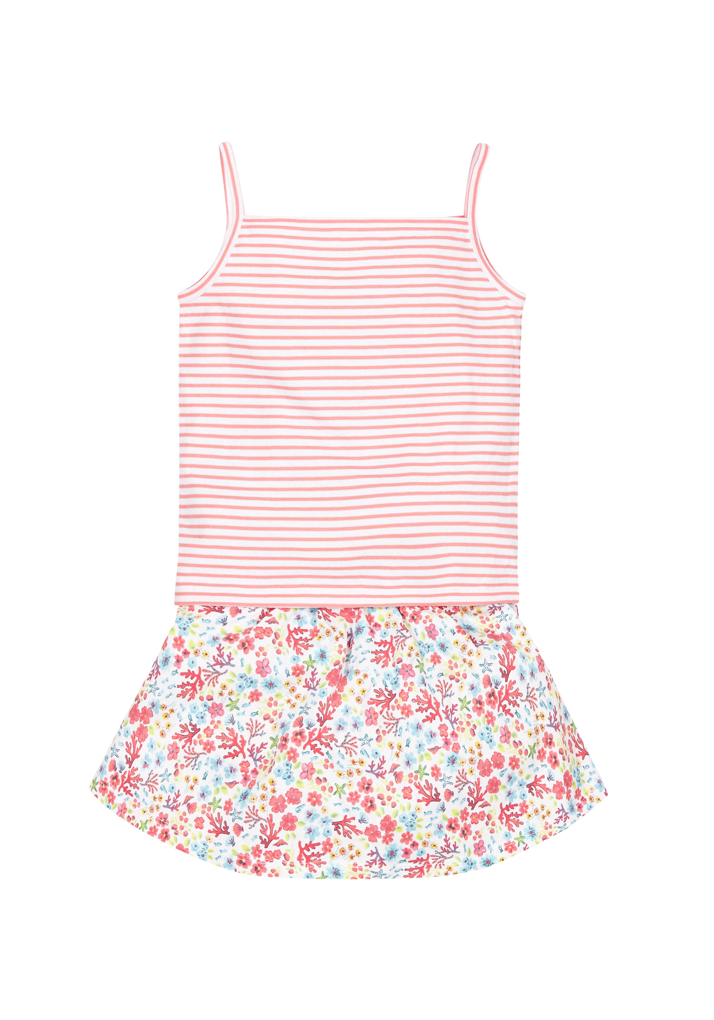 Mothercare | Girls Striped Vest And Sea Floral Skirt Set - Multicolor