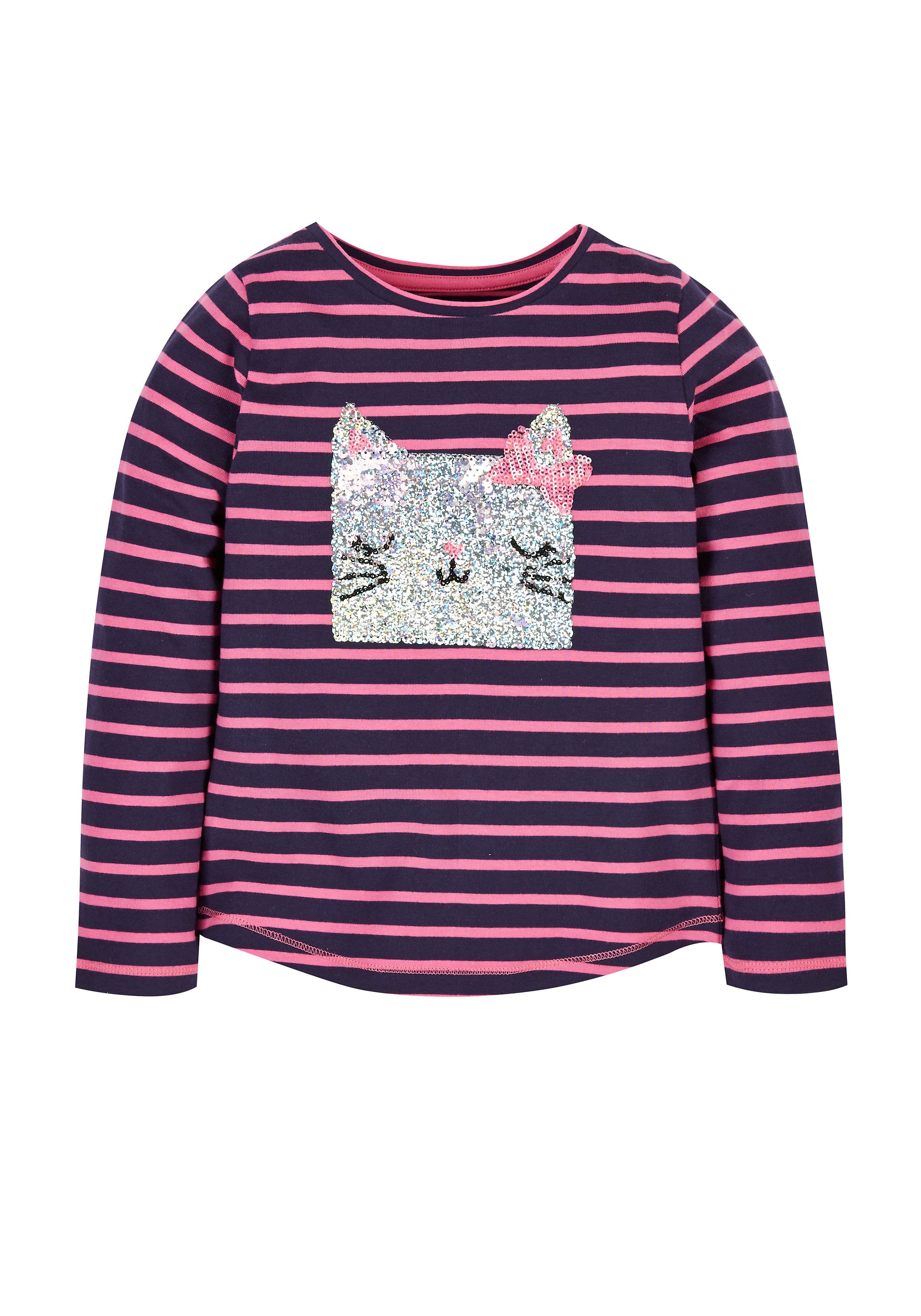 Mothercare | Stripe Sequin Cat T-Shirt