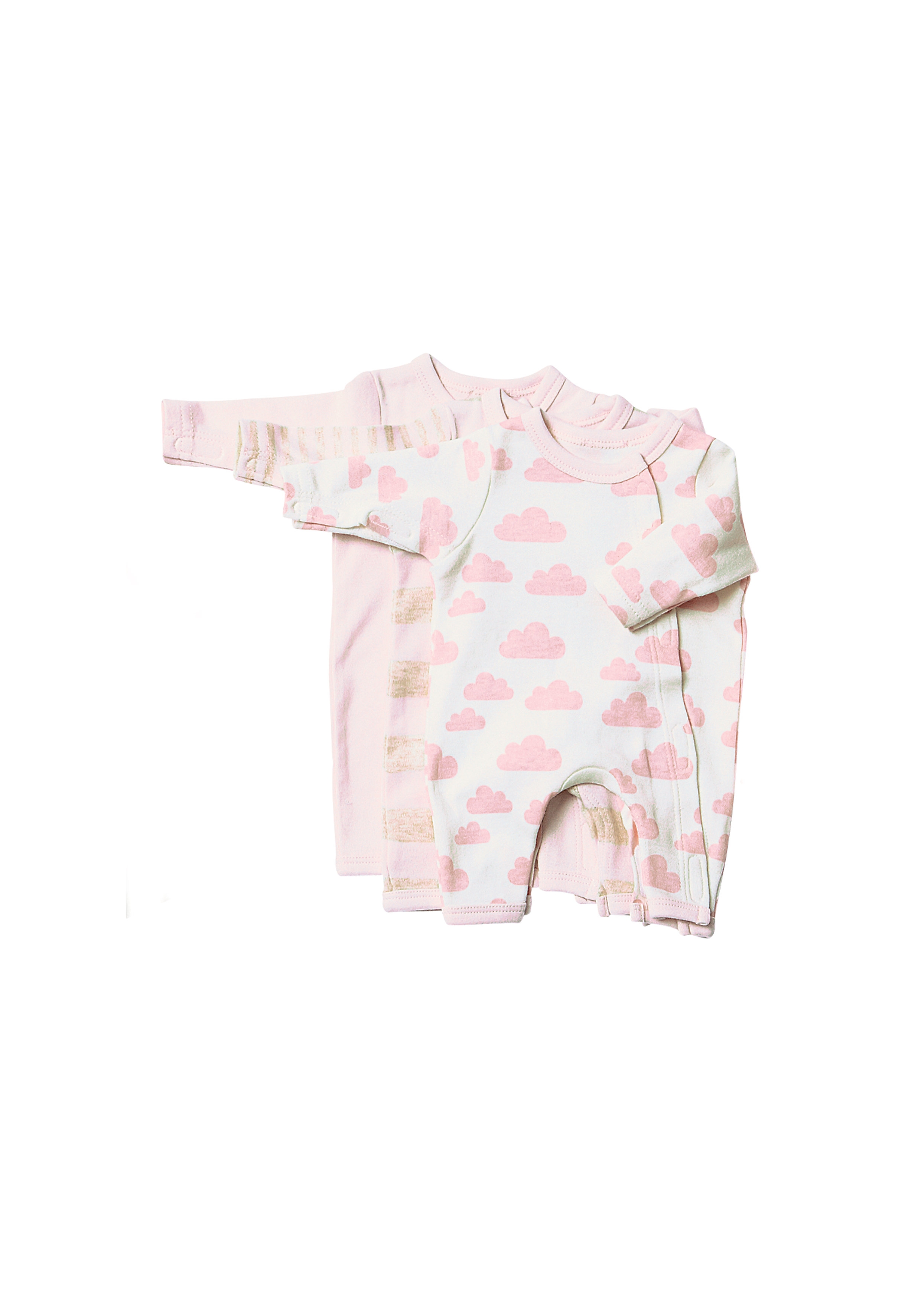 Mothercare | Girls Full Sleeves Romper Cloud Print - Pack Of 3 - Pink