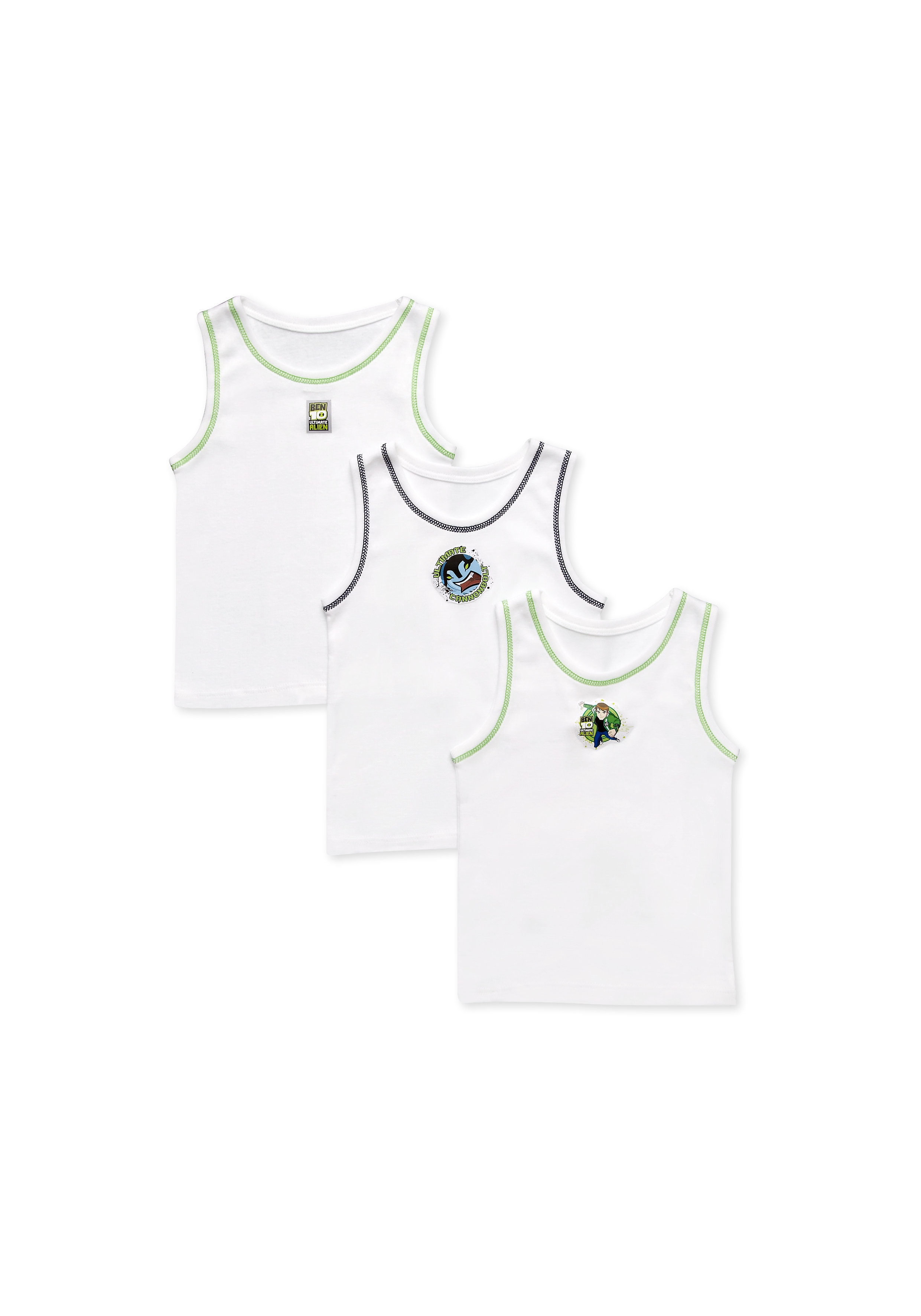 Mothercare | Boys Ben 10 Vests â€“ Pack Of 3 - White