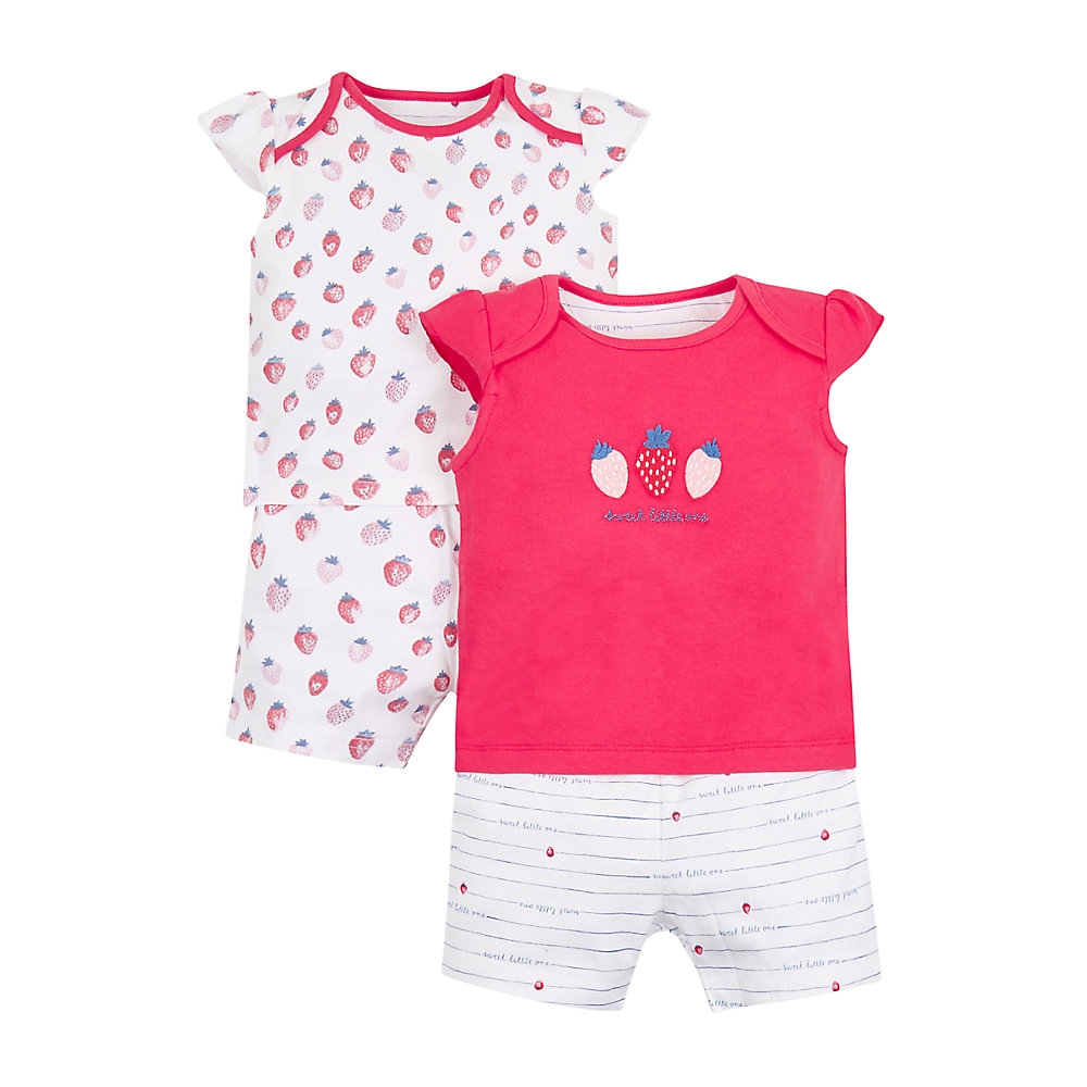 White and Pink Printed Nightsuit - Pack of 2