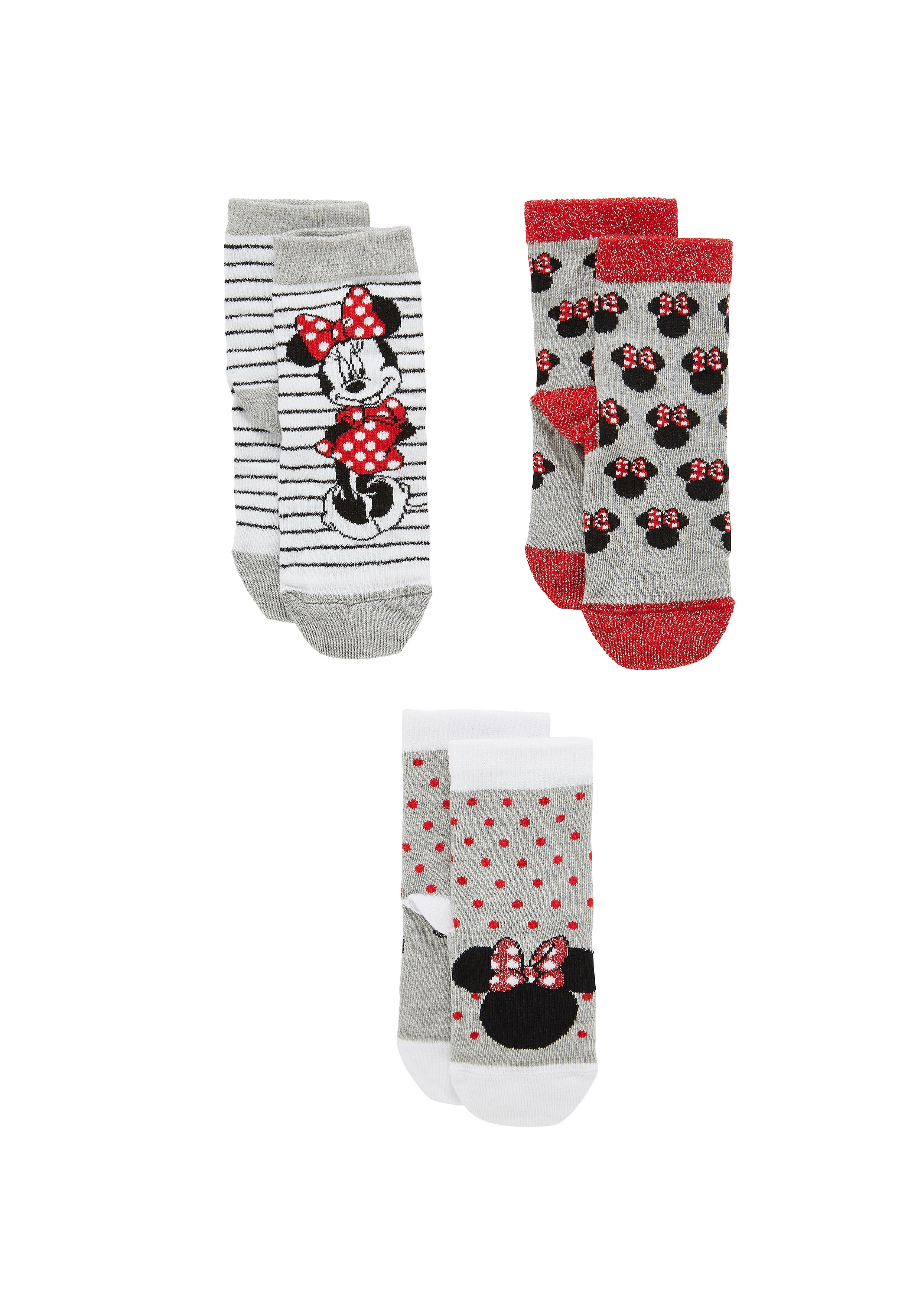 Mothercare | Girls Socks Minnie Mouse Design - Pack Of 3 - Grey