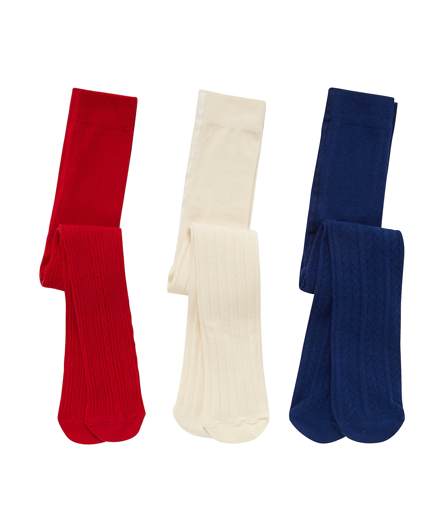 Mothercare | Girls Tights Cable Knit - Pack Of 3 - Multicolor