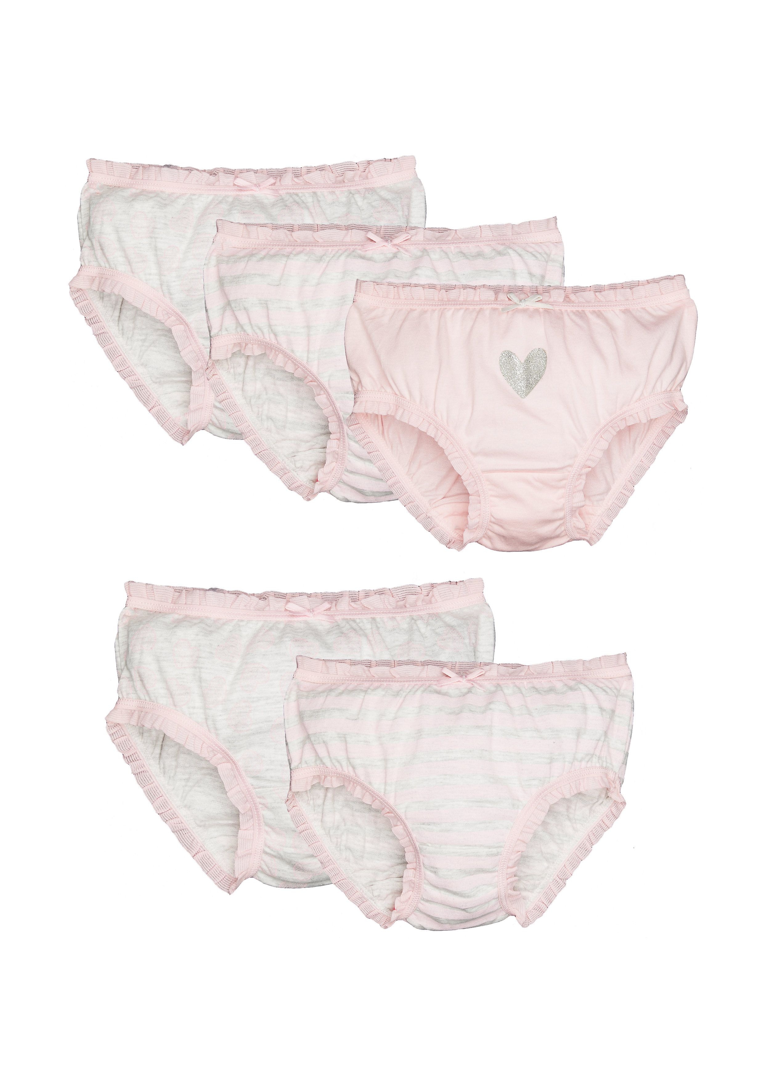 Mothercare | Girls Pink Heart And Stripe Briefs - 5 Pack - Pink