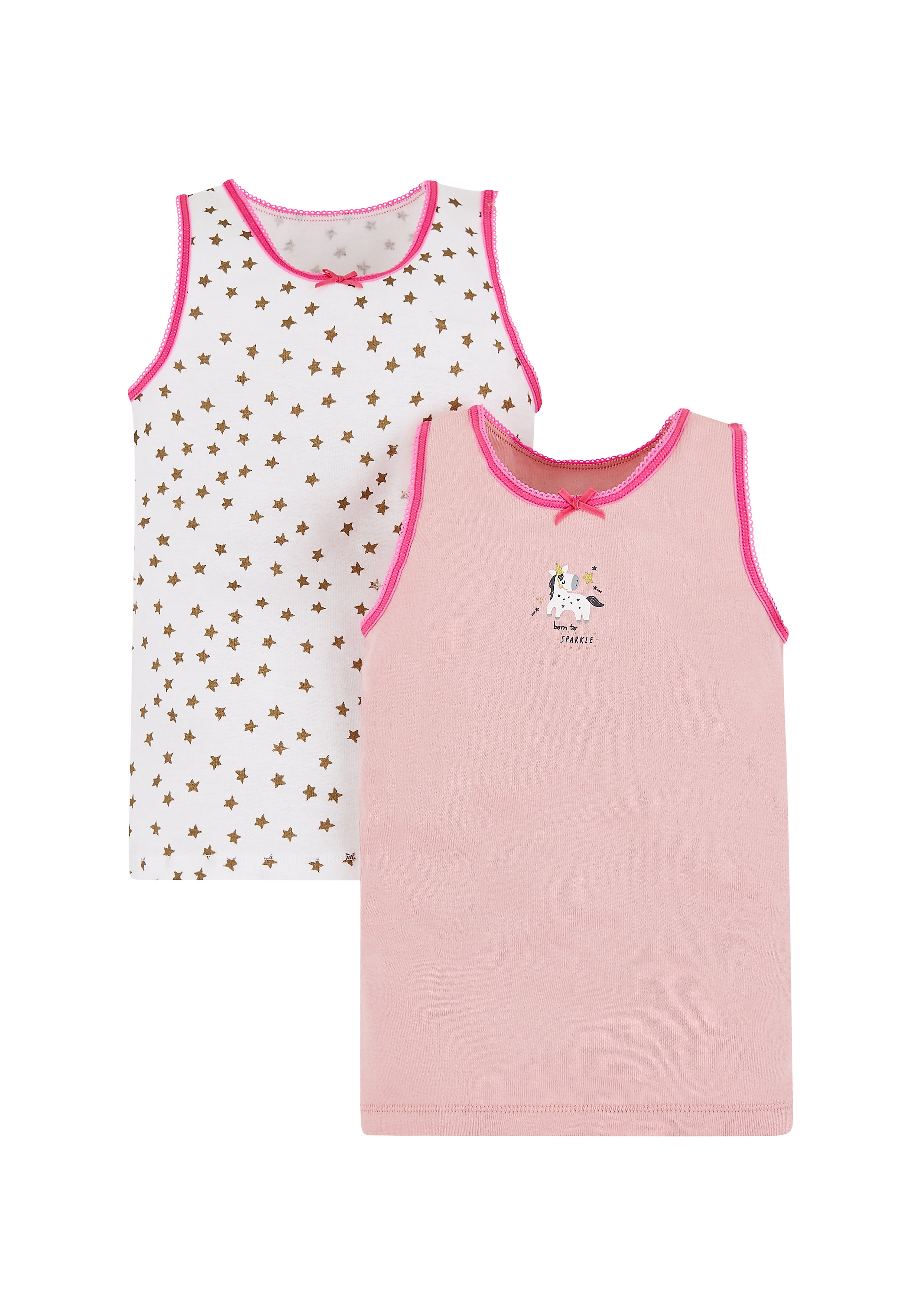 Mothercare | Girls Pink Unicorn Vests - 2 Pack - Multicolor